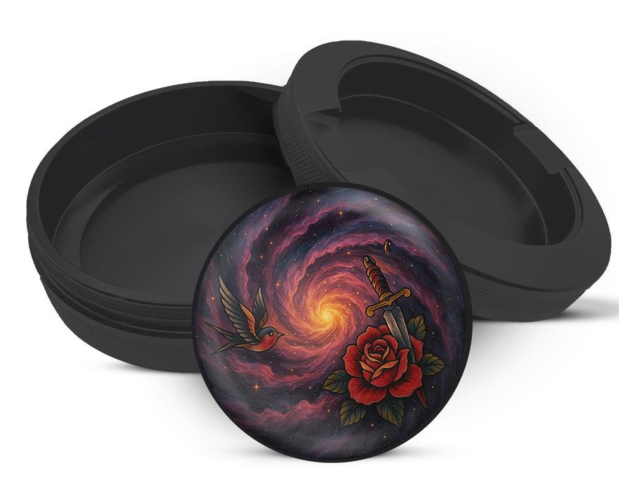 Snus Storage Case Black Hole Galaxy Spiral with Red Rose Black