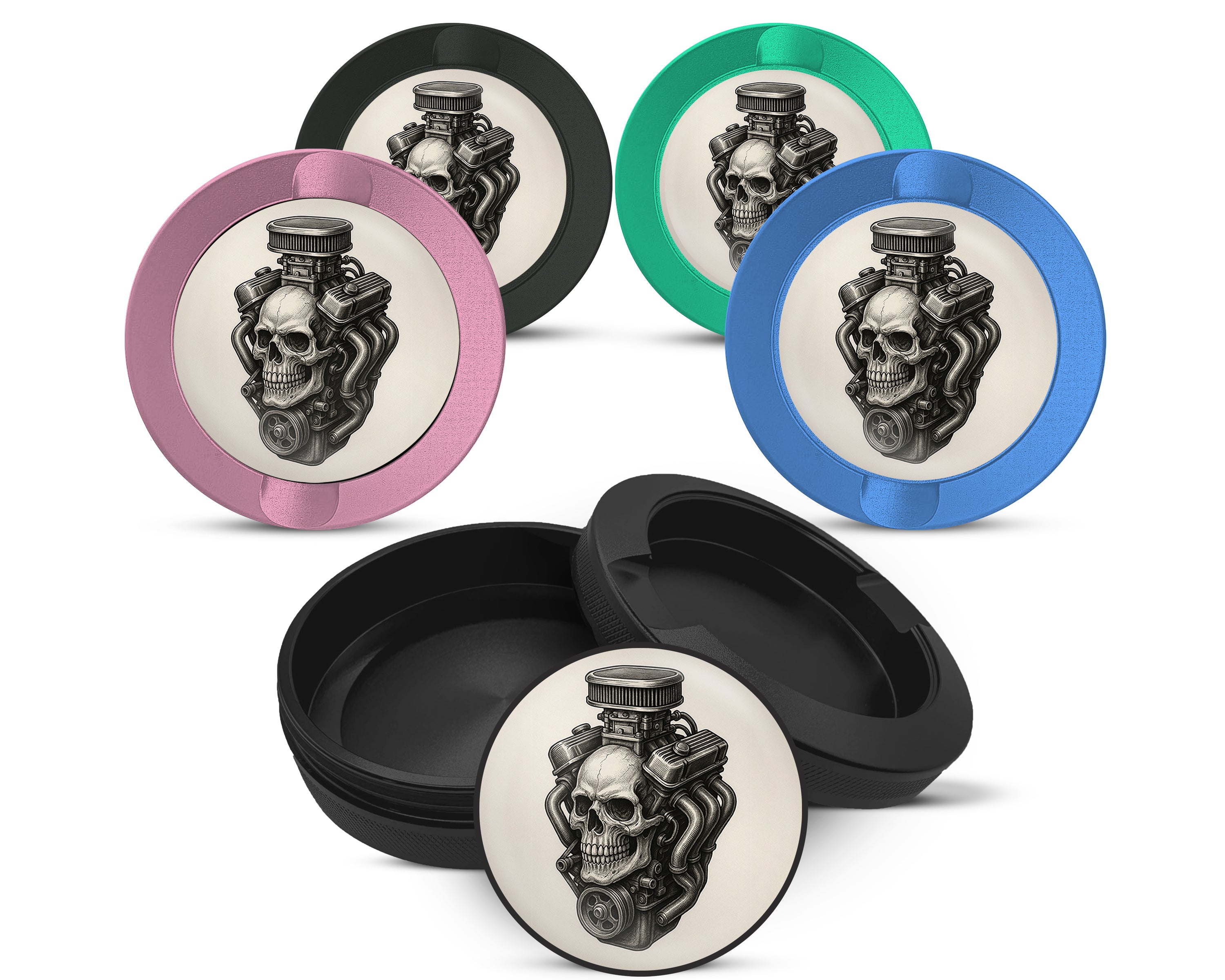 Snus Storage Case Skull Engine Mashup for Mechanics and Gearheads 