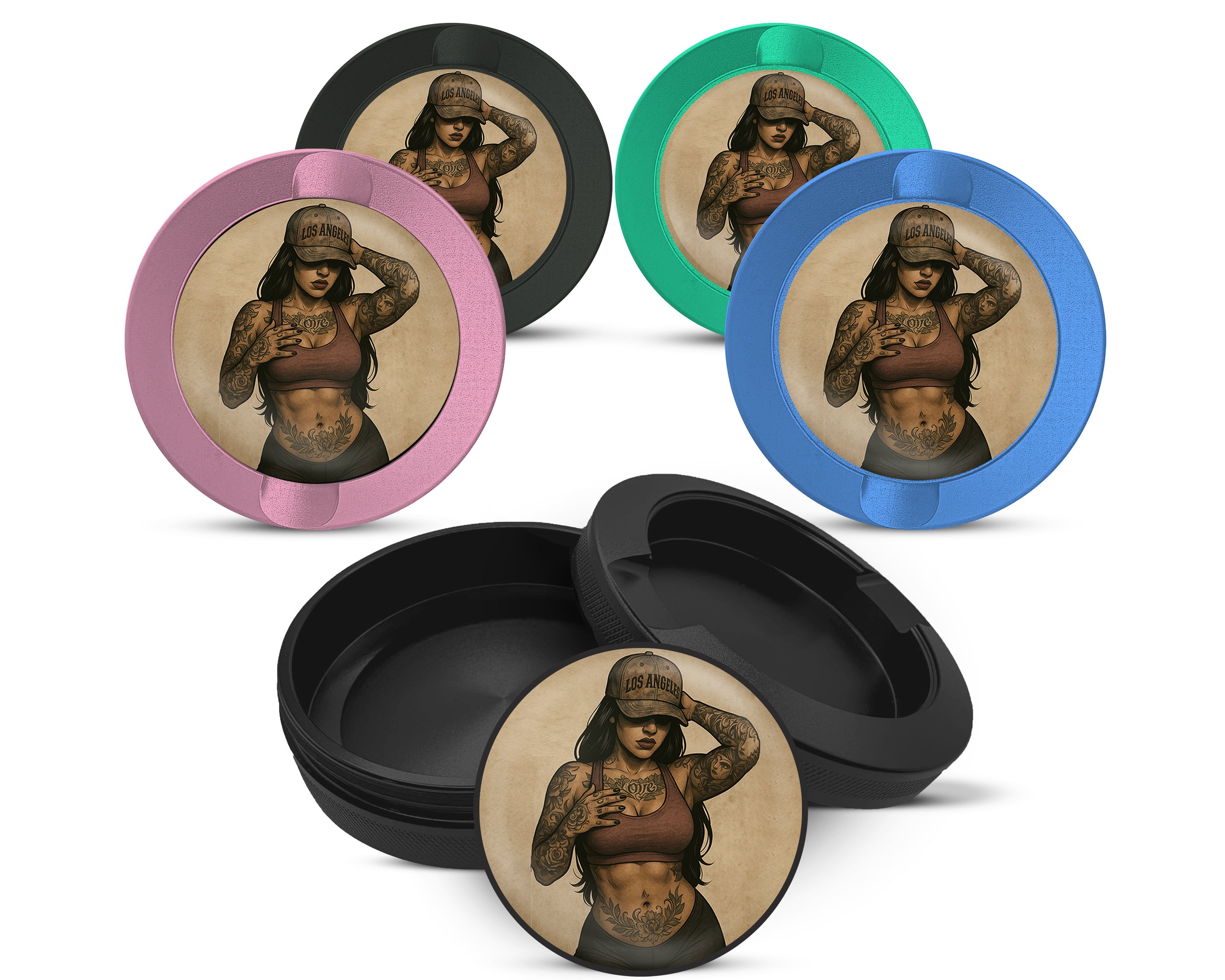 Snus Storage Case Tough Tattooed Woman with Bandana Pin-Up Vibes 