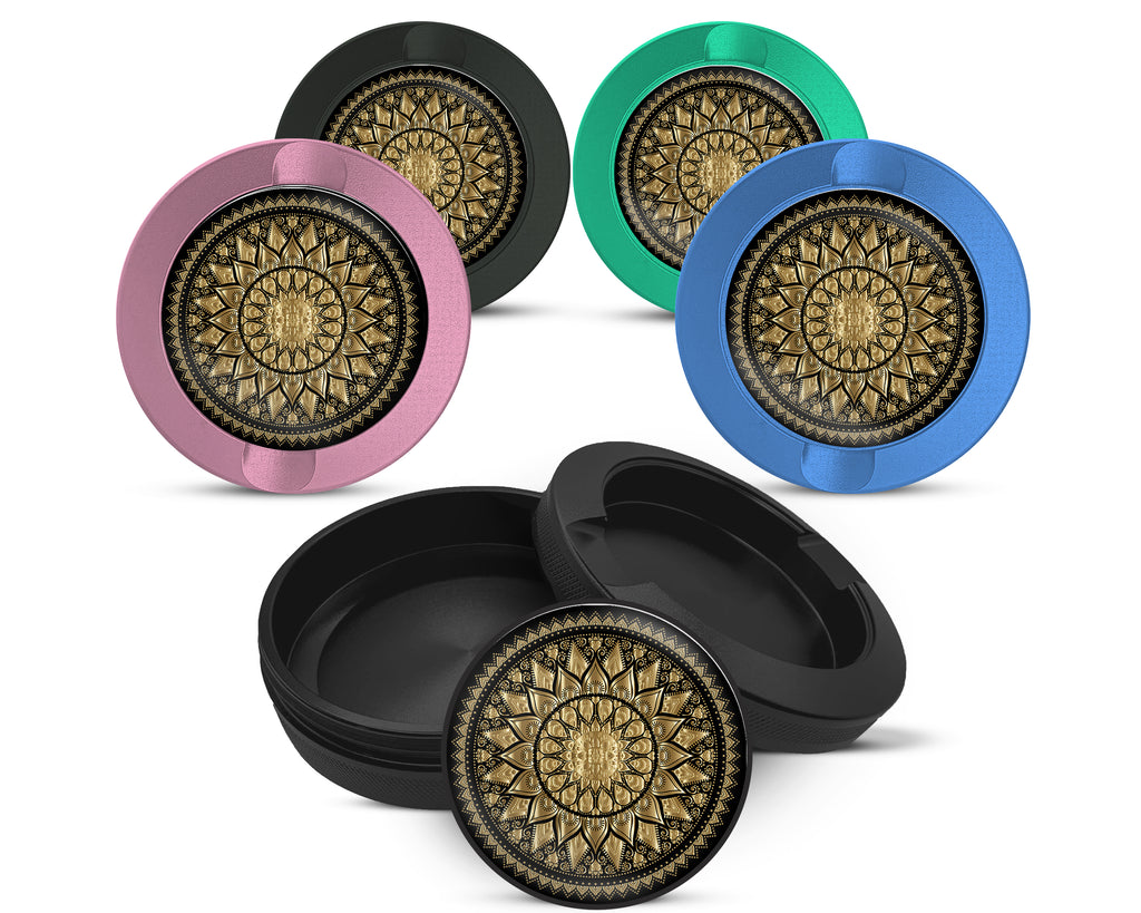Snus Storage Case Mandala Grinder Black And Gold 