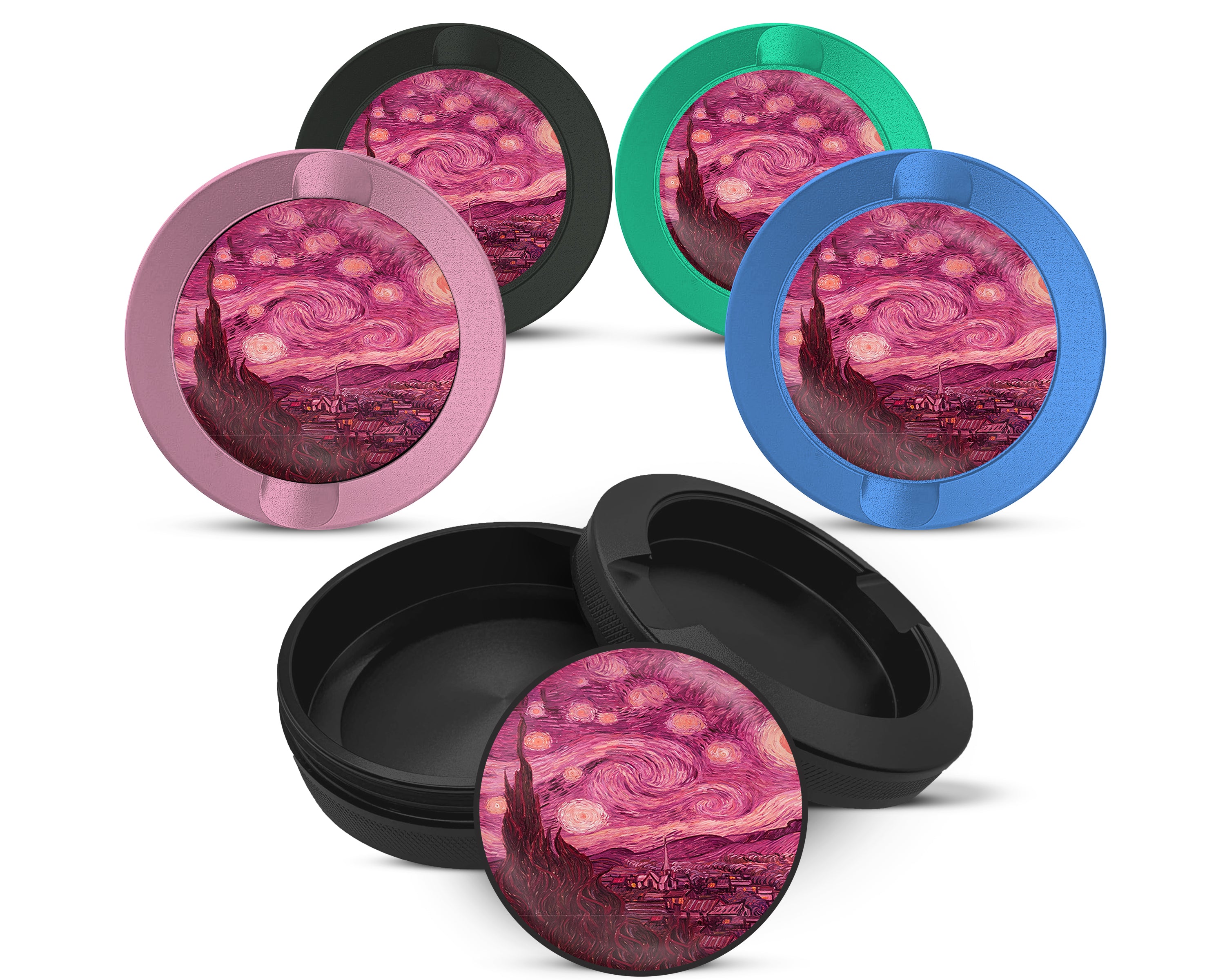 Snus Storage Case Pink Starry Night Vaporwave Van Gogh Art 