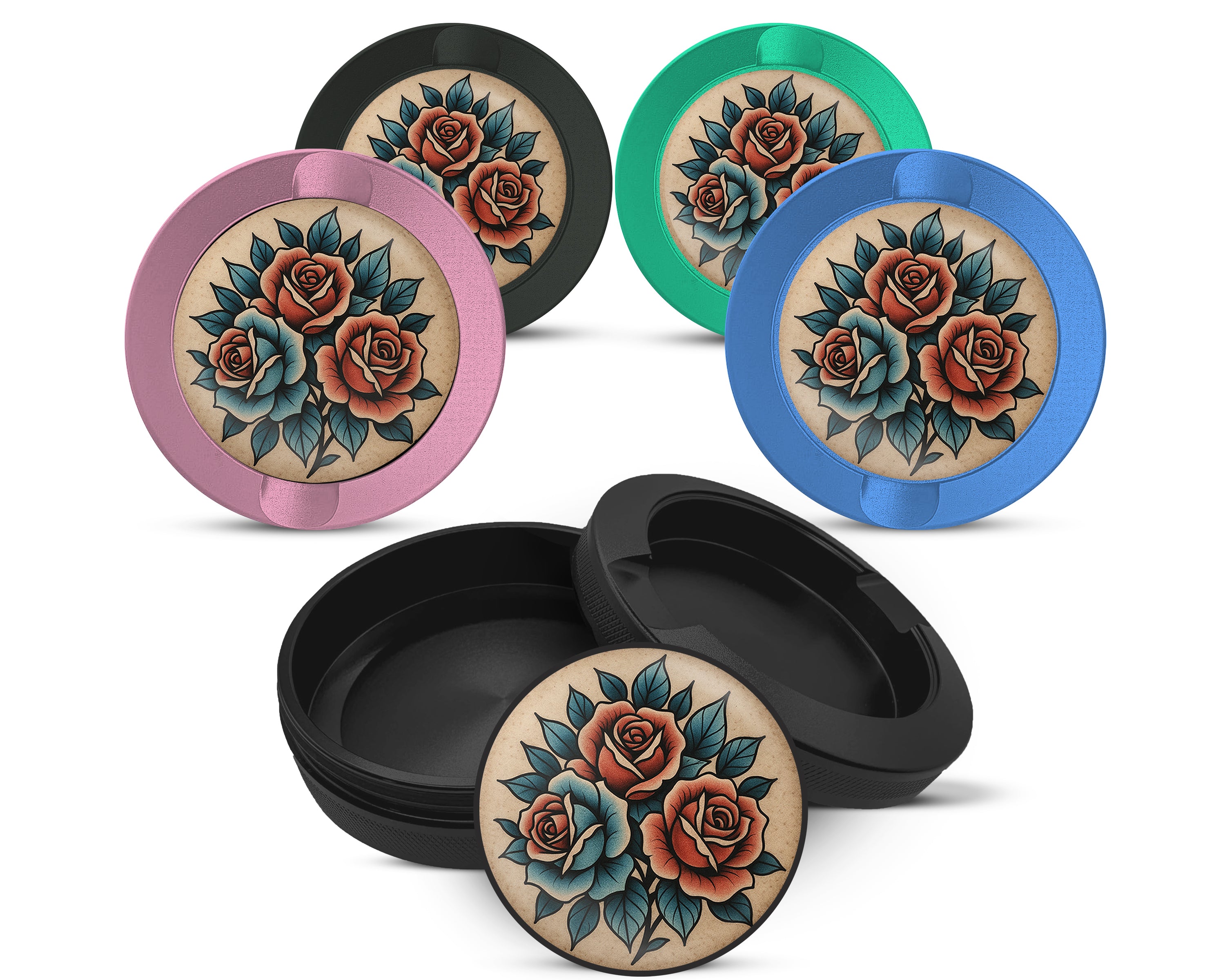 Snus Storage Case Traditional Red Rose Tattoo Design on Beige 
