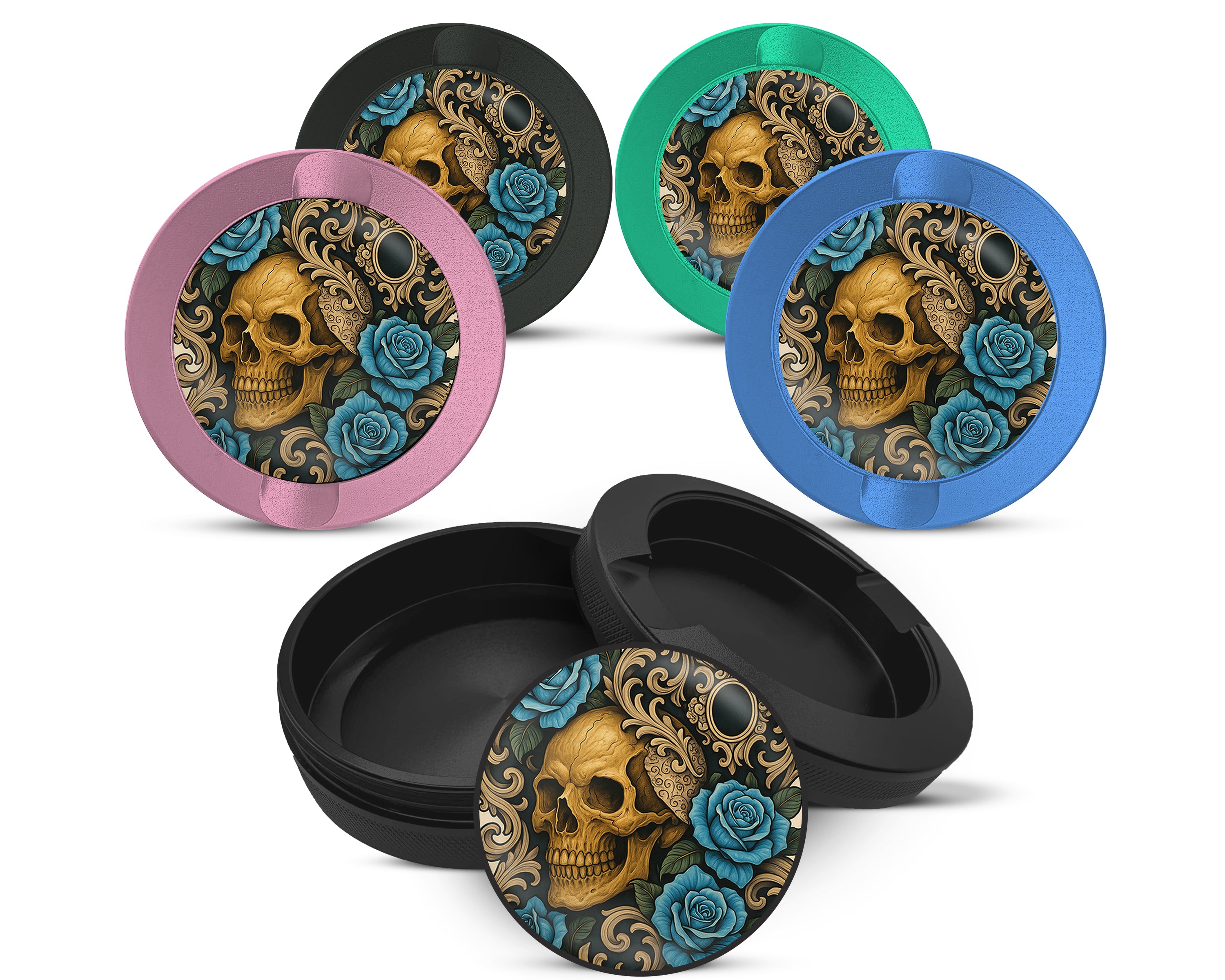 Snus Storage Case Gothic Skull with Roses and Chains Tattoo Aesthetic 