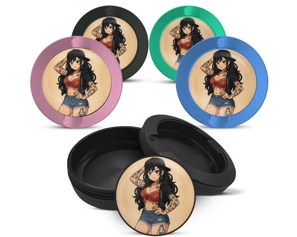 Snus Storage Case Anime Retro Pin-Up Girl with Long Hair and Tattoos 