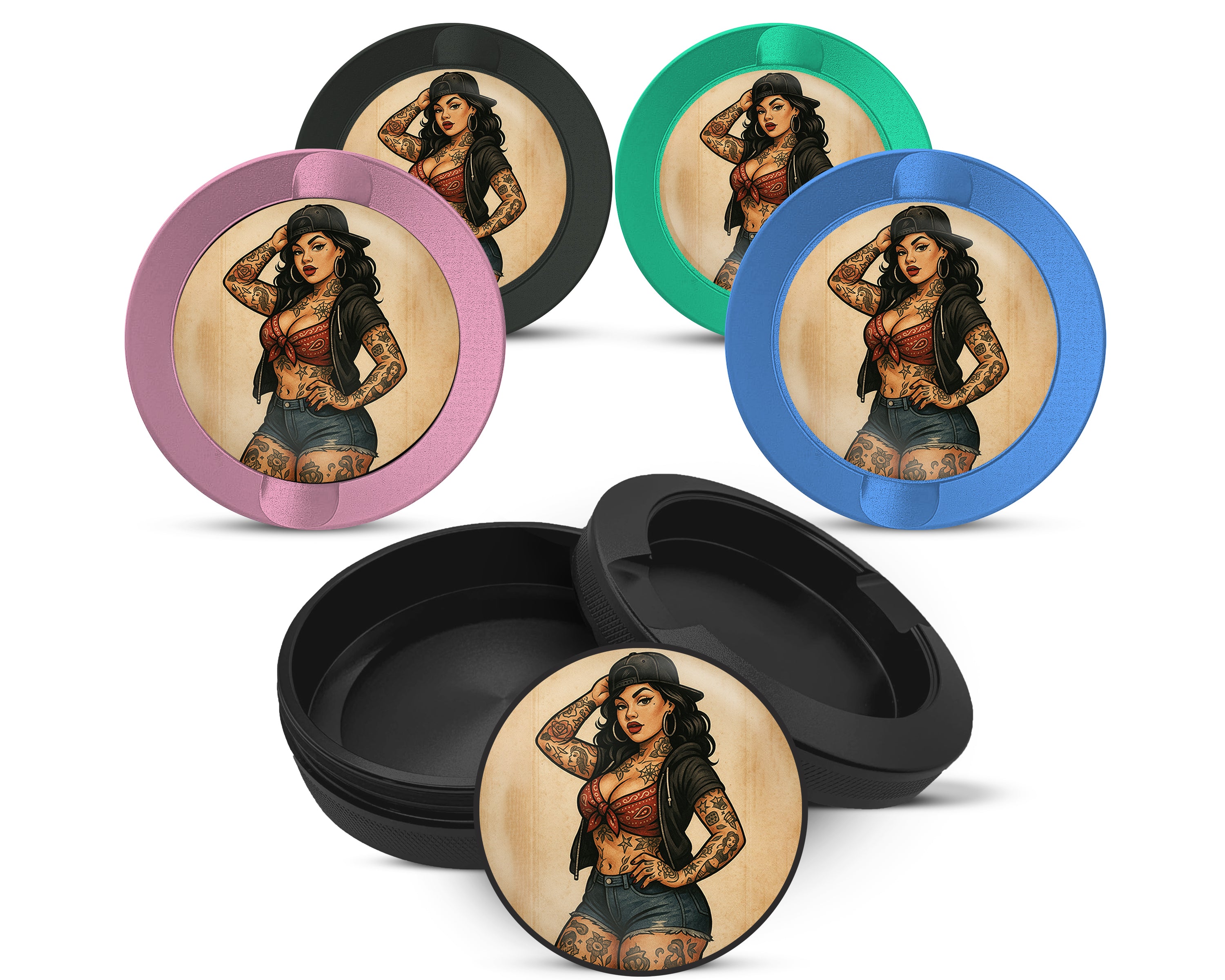 Snus Storage Case Pin-Up Girl with Tattoos Classic Rockabilly Style 
