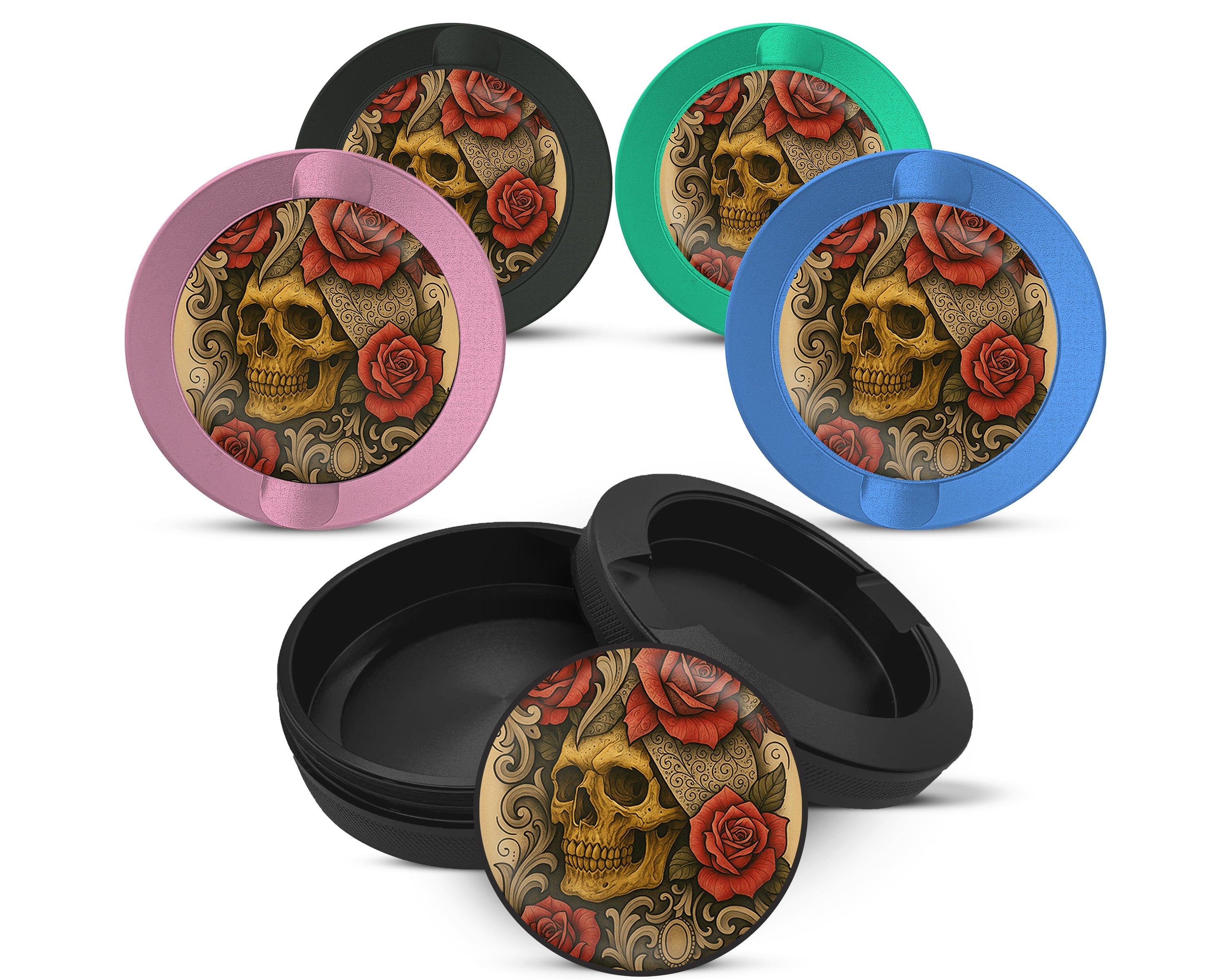 Snus Storage Case Grunge Skull and Rose Flash Art Circle Design 