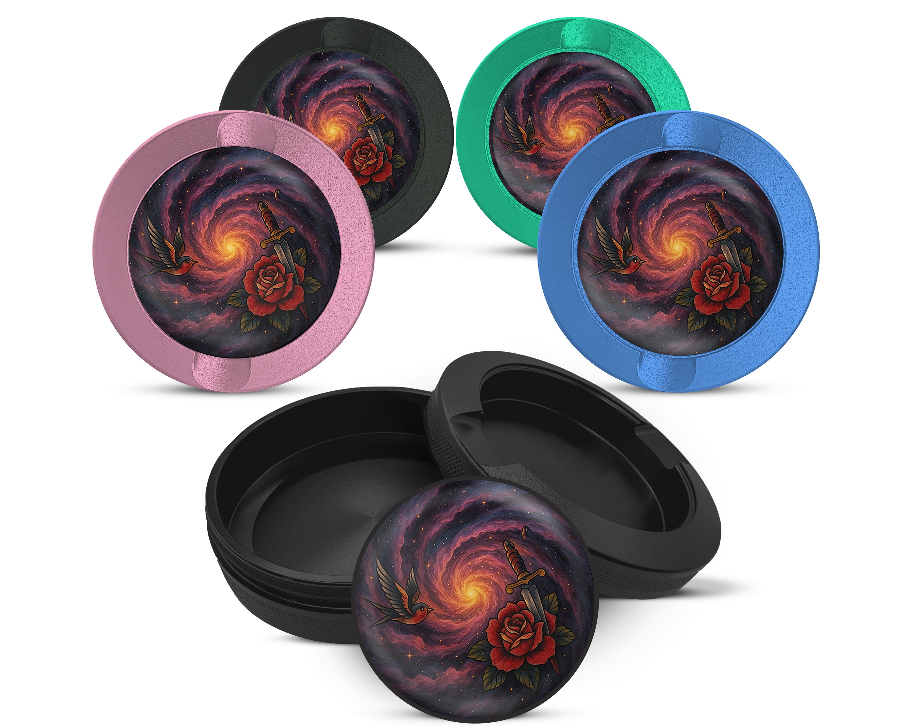 Snus Storage Case Black Hole Galaxy Spiral with Red Rose 