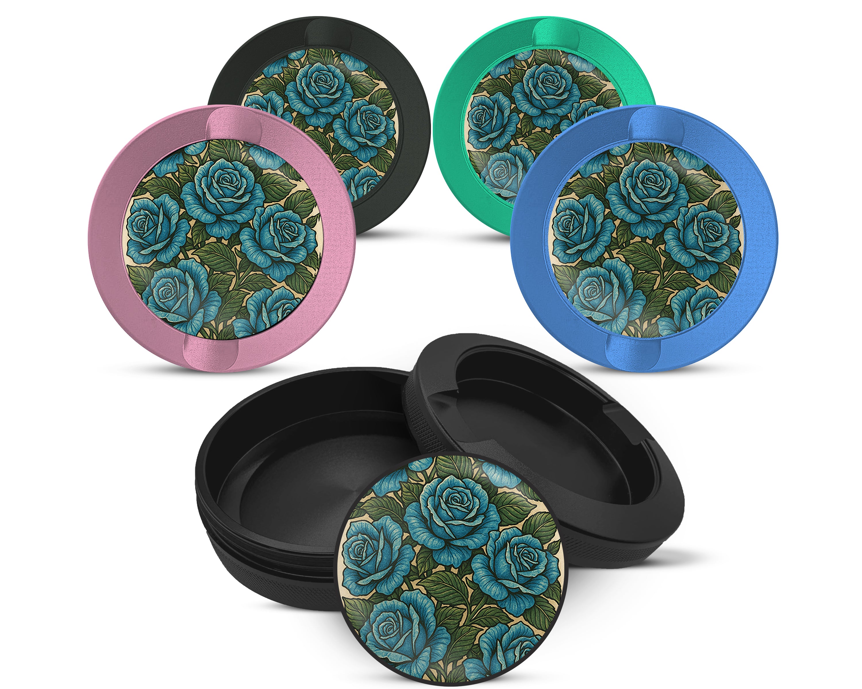 Snus Storage Case Blue Vintage Rose Pattern Traditional Style 