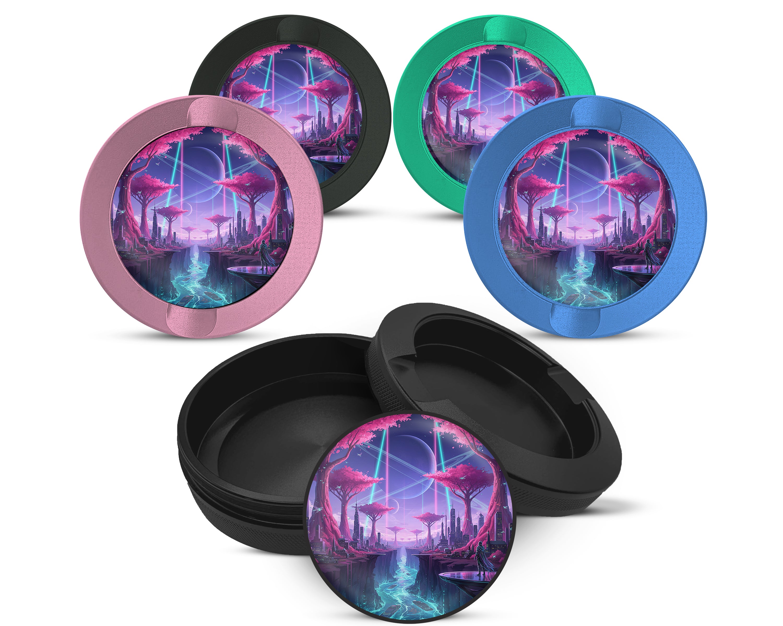 Snus Storage Case Cyberpunk Neon City Sci-Fi Skyline Art 