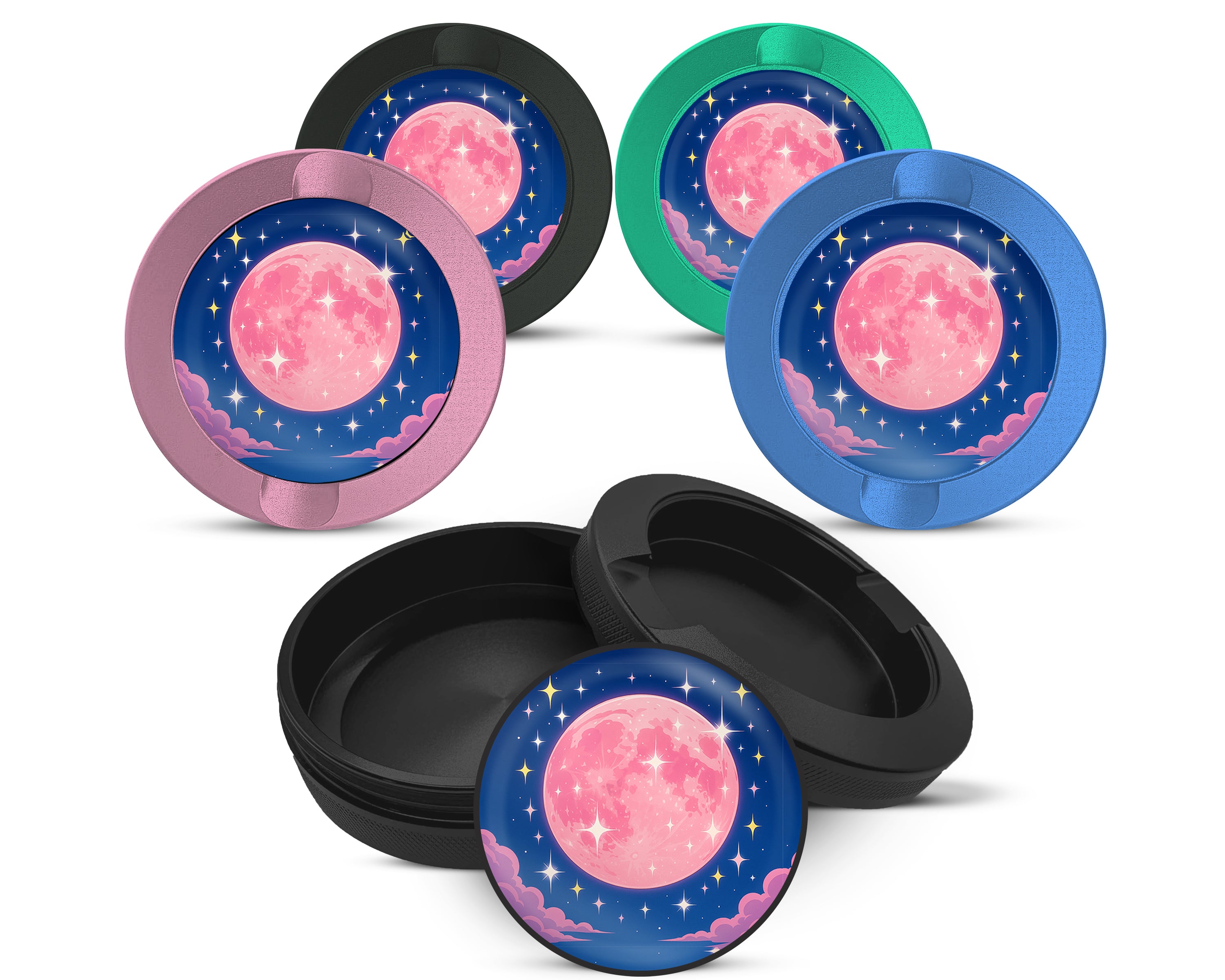 Snus Storage Case Pink Kawaii Crescent Moon with Stars 