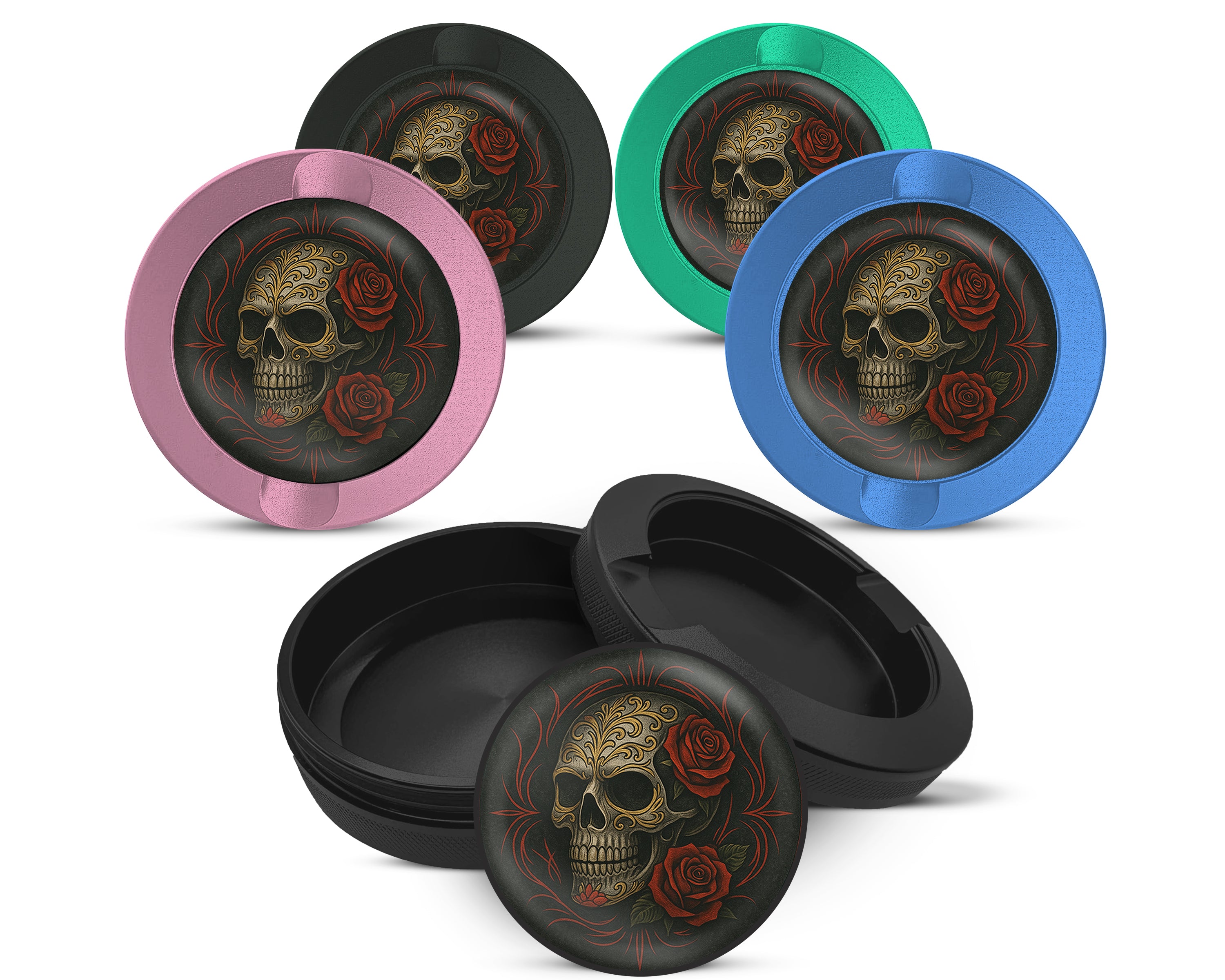 Snus Storage Case Dark Skull with Red Roses Gothic Ink Style 