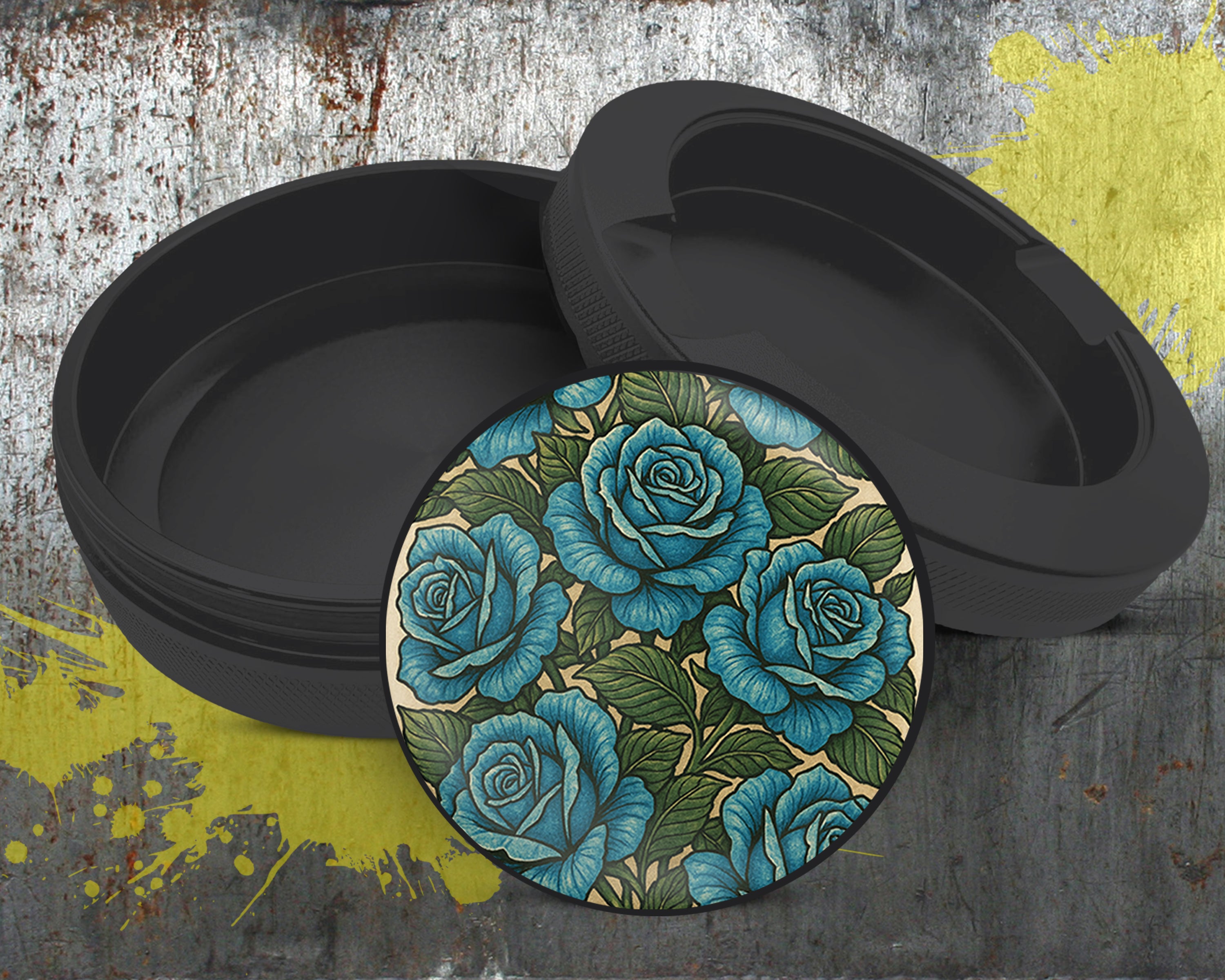 Blue Vintage Rose Pattern Traditional Style Snus Storage Case Bottle Opener