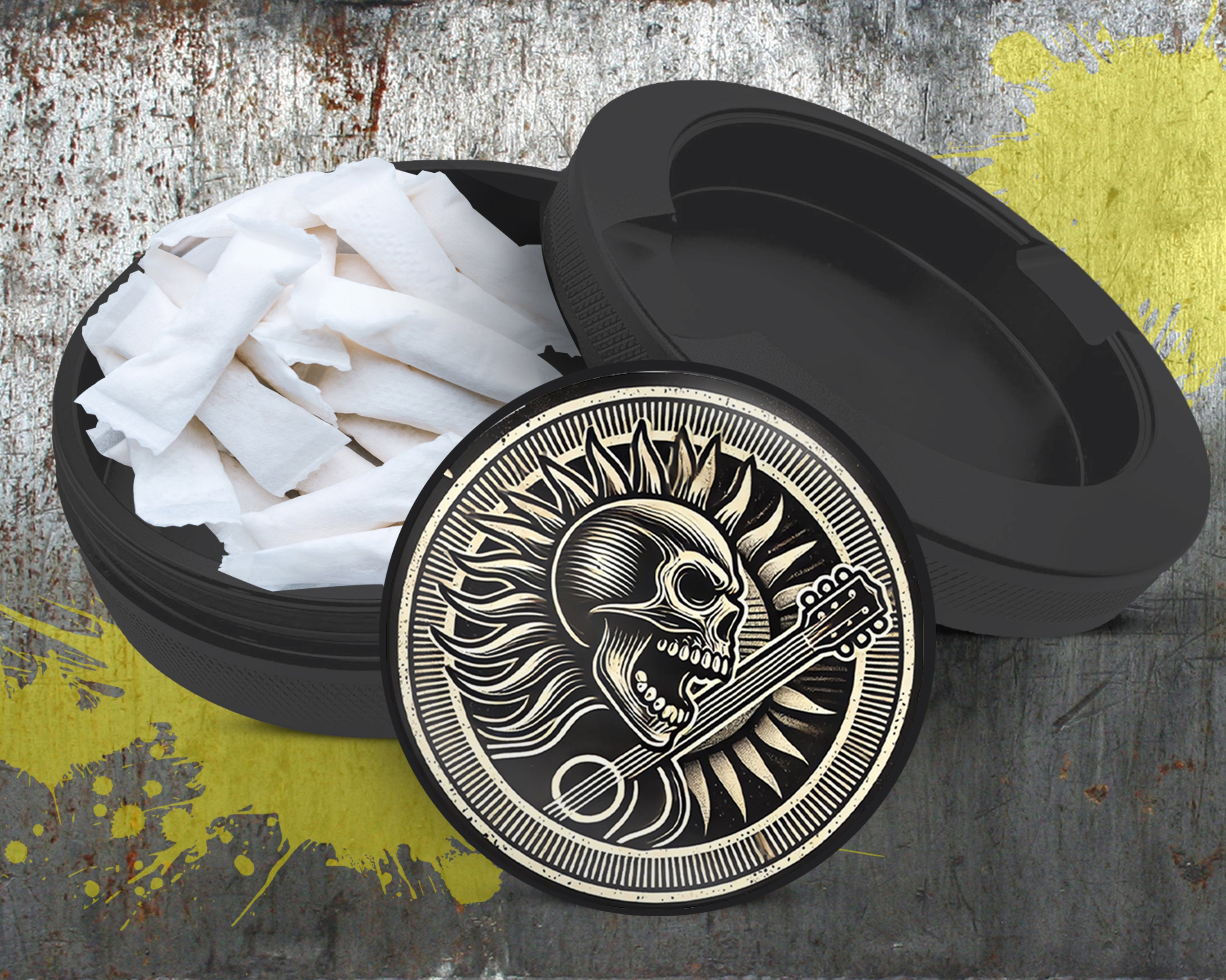 Death Metal Skull and Guitar Snus Storage Case Bottle Opener