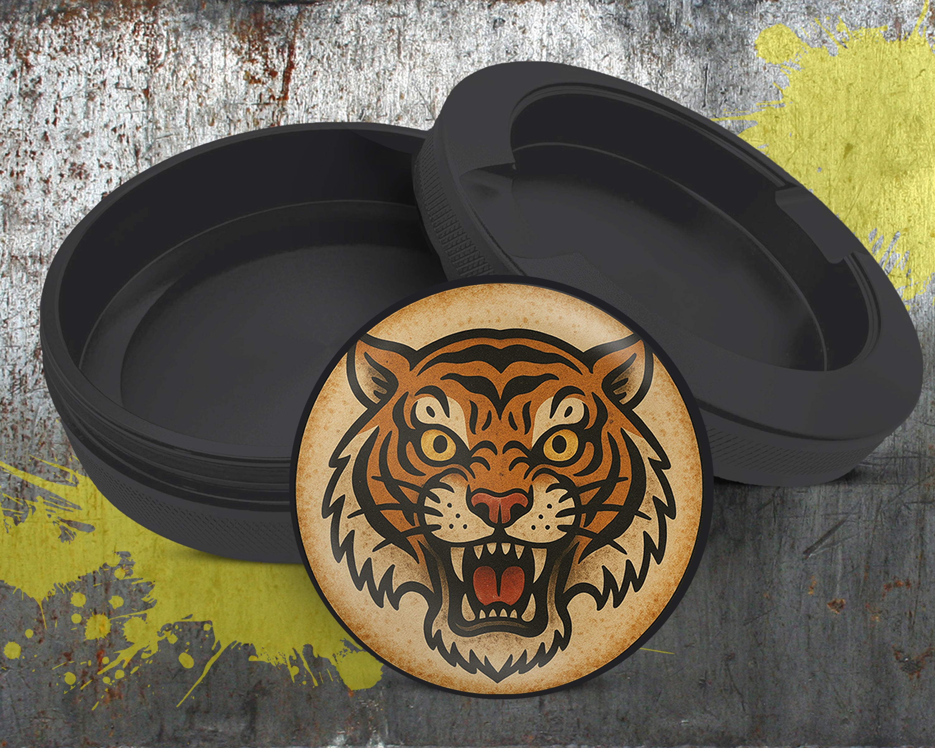 Vintage Fierce Tiger Head Traditional Tattoo Design Snus Storage Case Bottle Opener