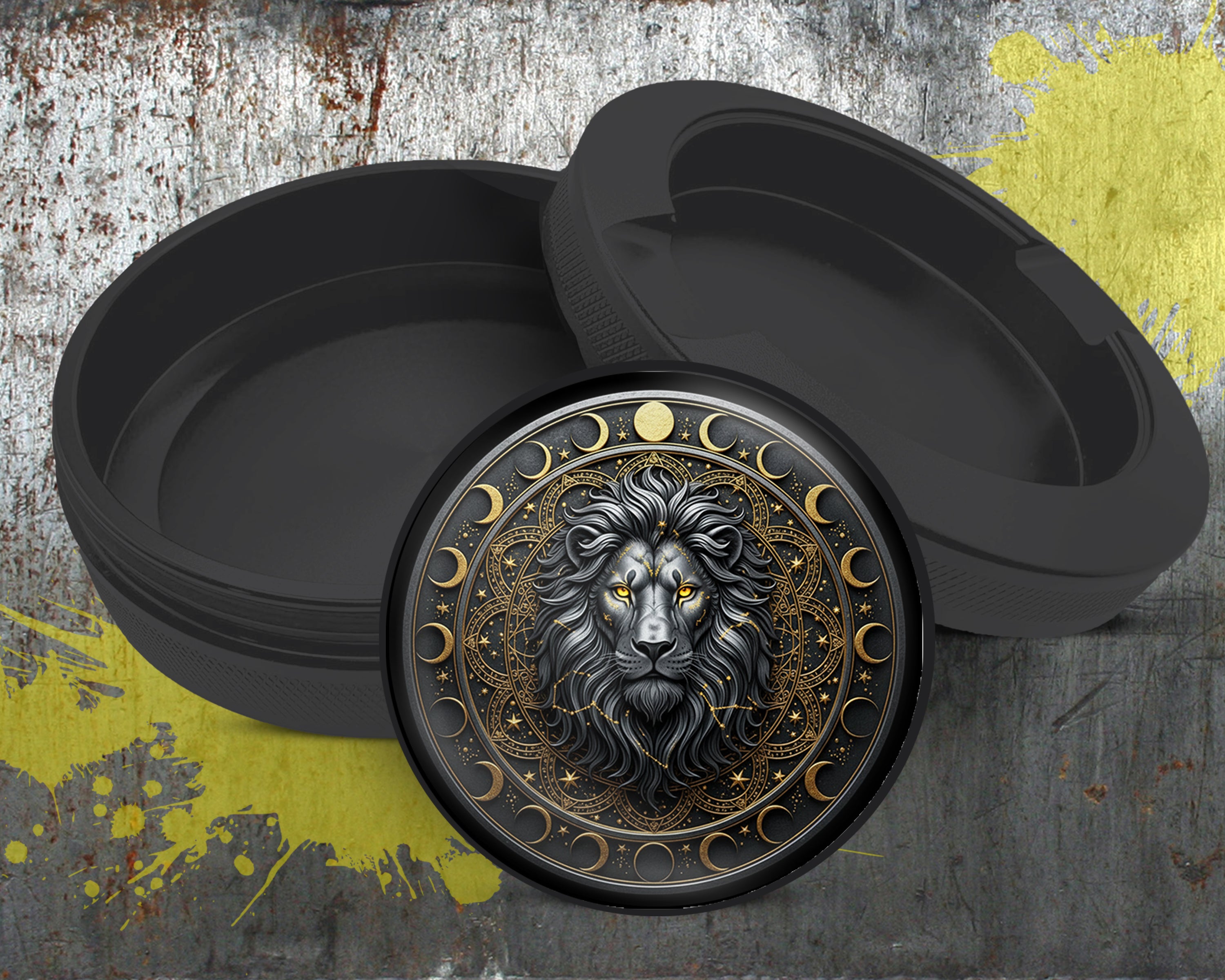 Celestial Moonphase Lion Crest Snus Storage Case Bottle Opener