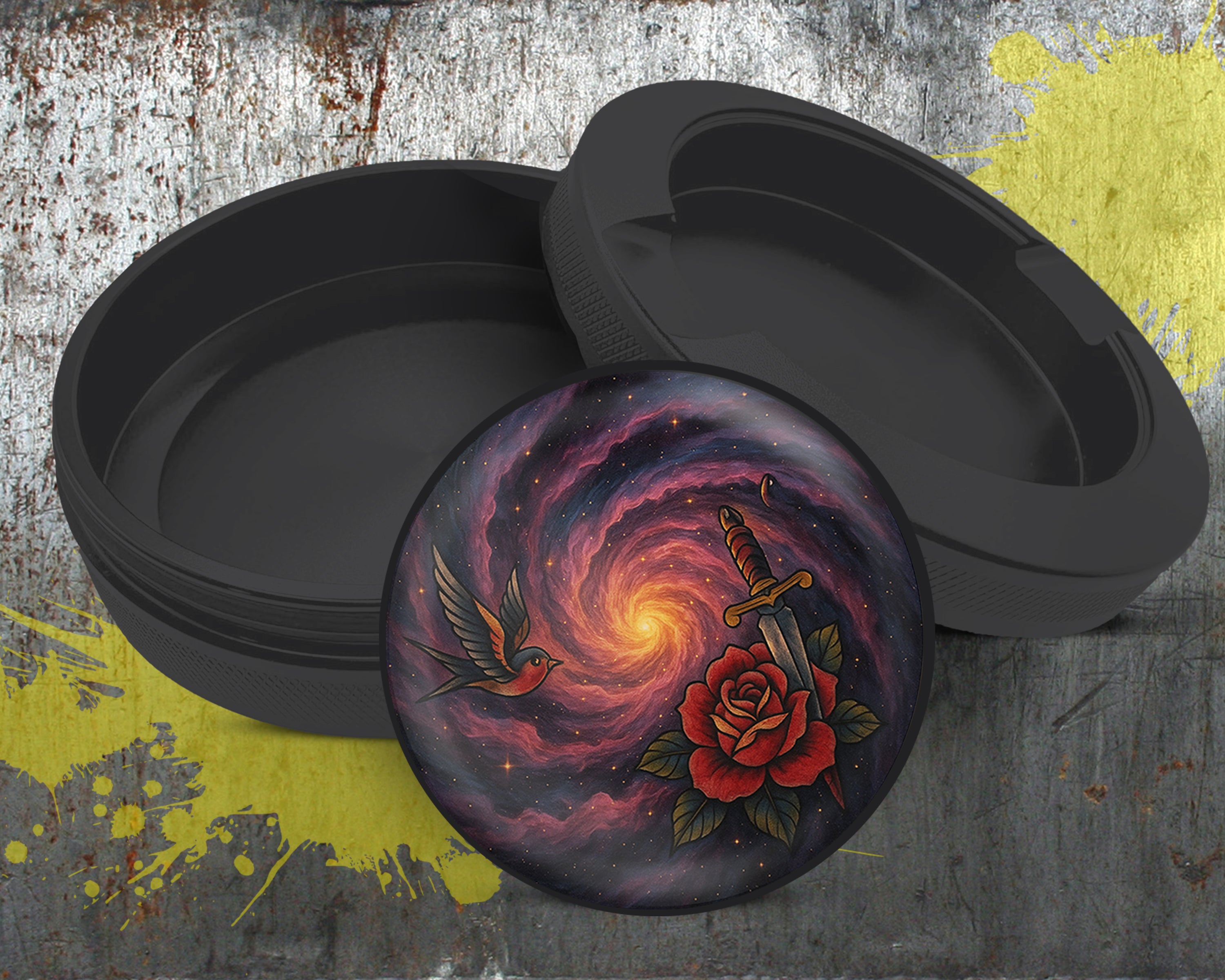 Black Hole Galaxy Spiral with Red Rose Snus Storage Case Bottle Opener