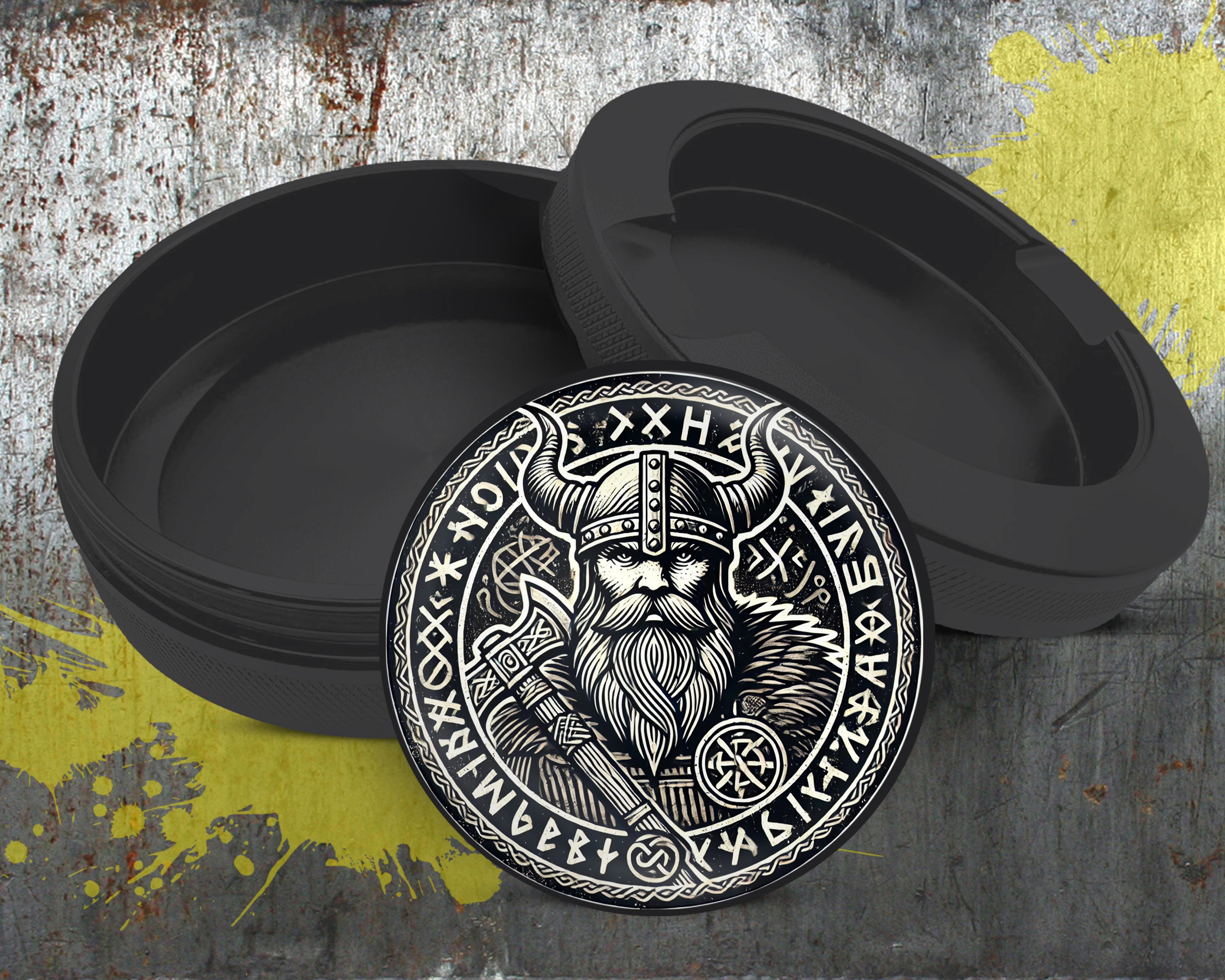 Viking Warrior Axe and Runes Snus Storage Case Bottle Opener