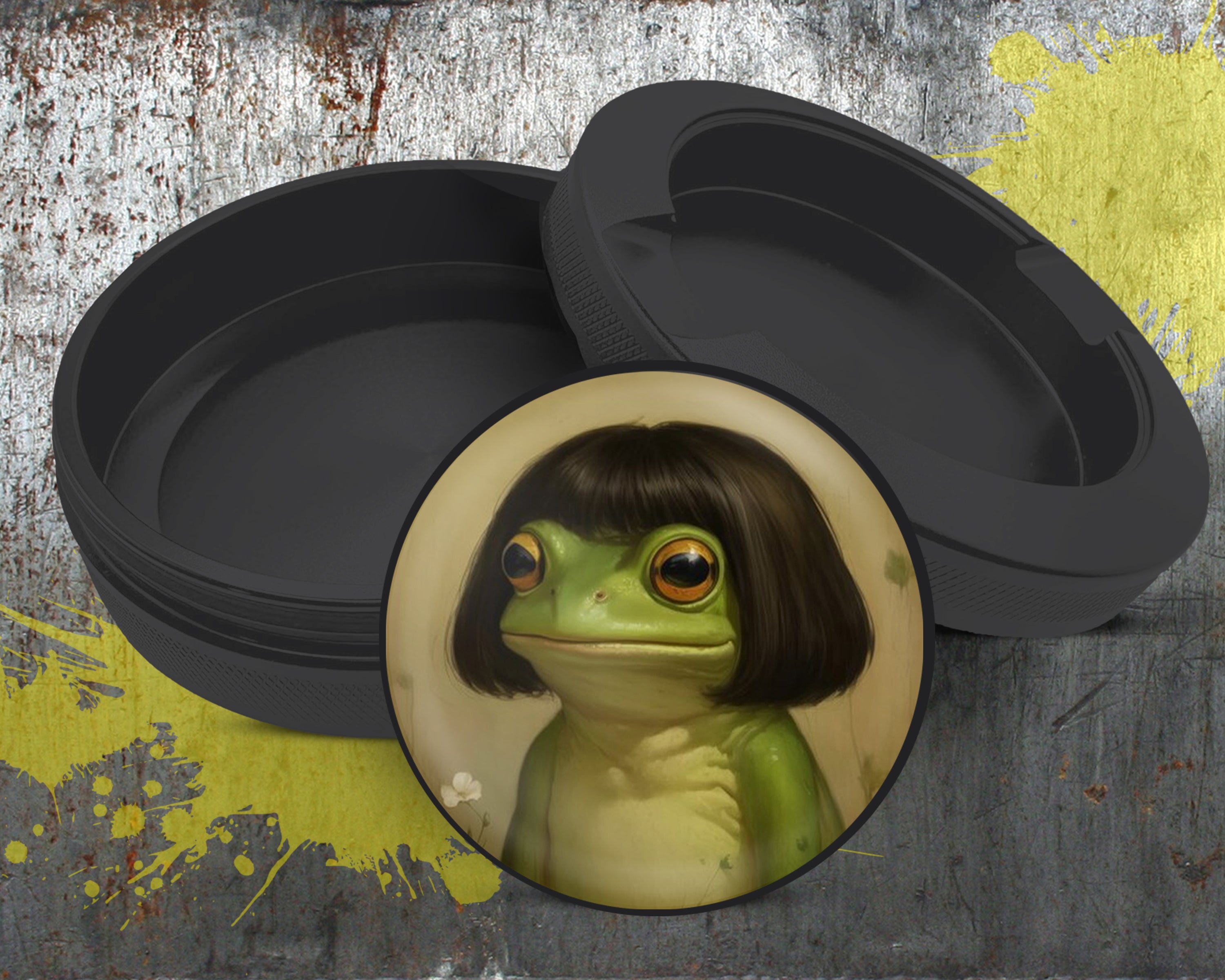 Cute Frog with Bob Haircut Meme Snus Storage Case Bottle Opener