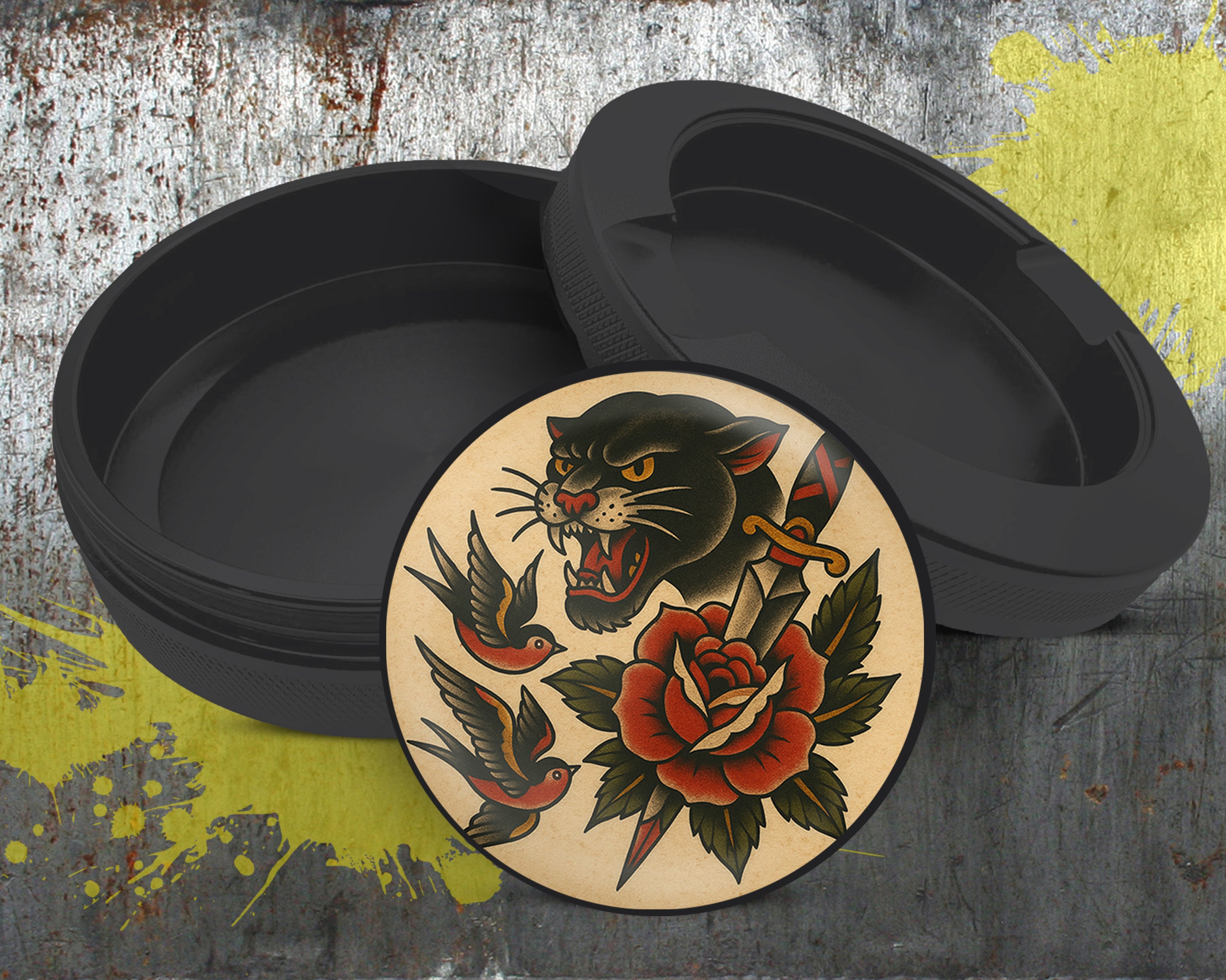 Classic Skull and Roses Flash Tattoo Design Snus Storage Case Bottle Opener