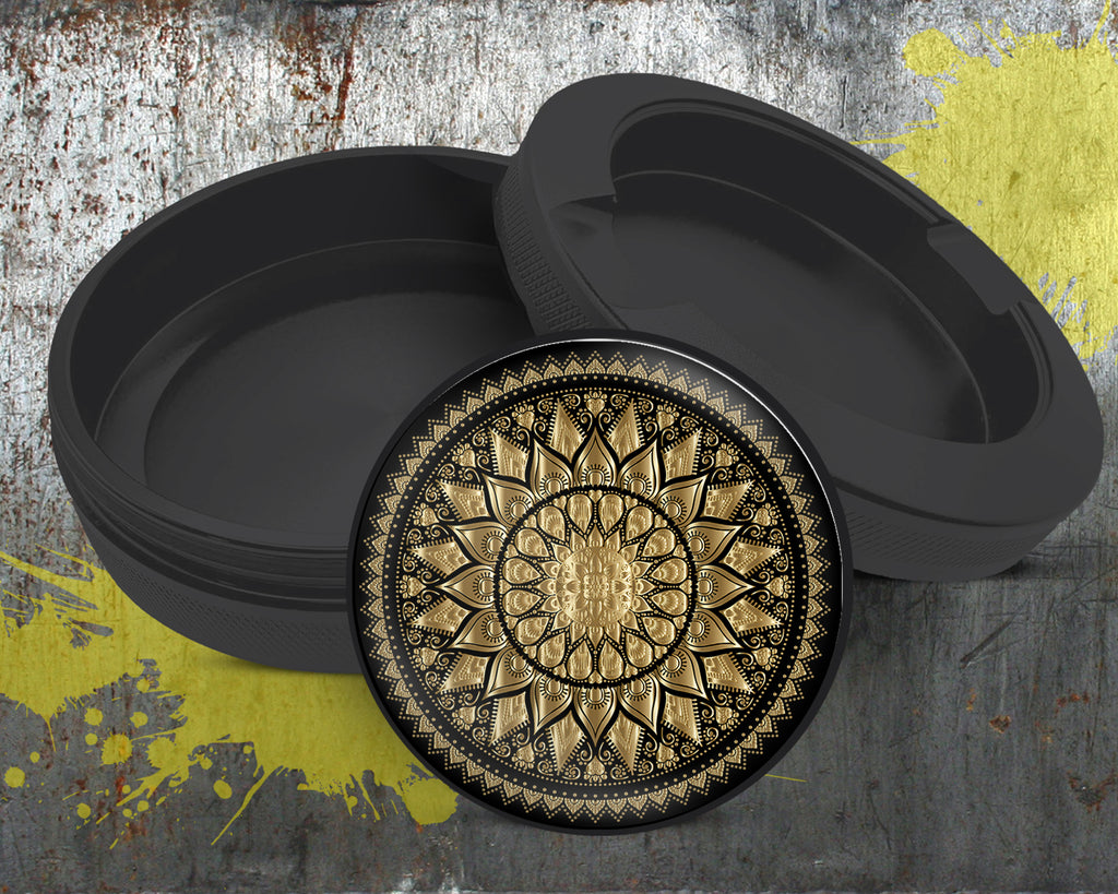 Mandala Grinder Black And Gold Snus Storage Case Bottle Opener