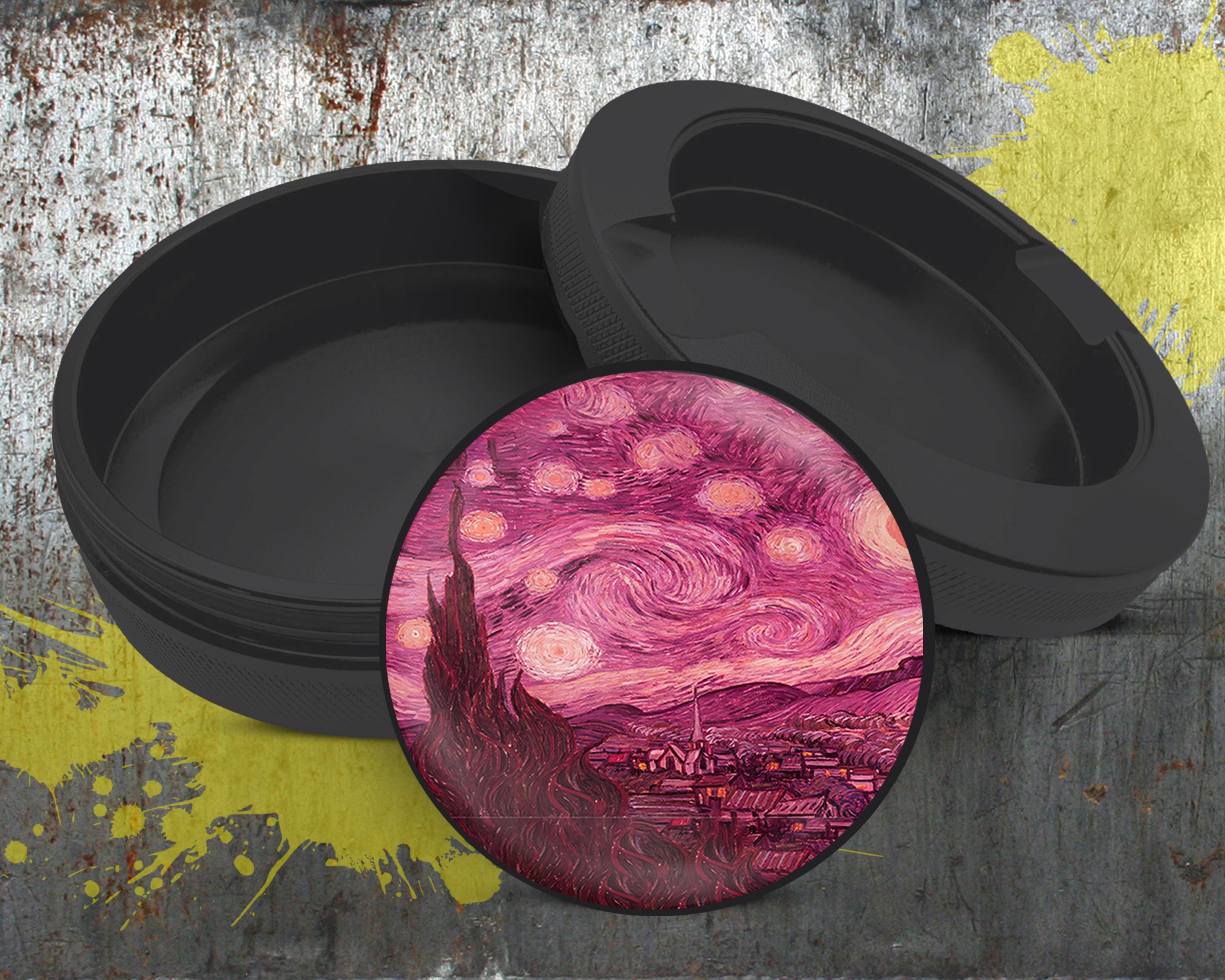 Pink Starry Night Vaporwave Van Gogh Art Snus Storage Case Bottle Opener