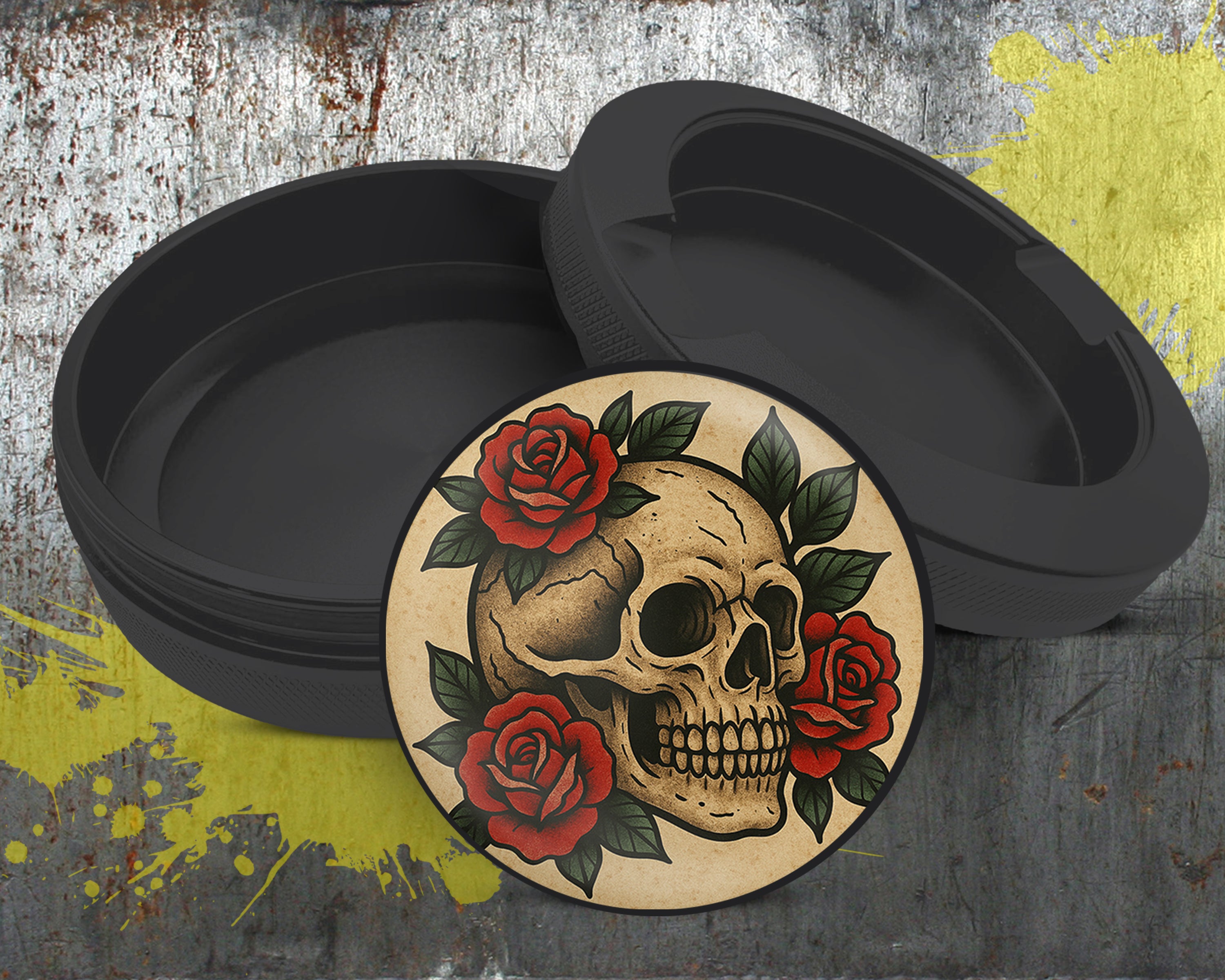 Skull with Red Roses Tattoo Flash Style Snus Storage Case Bottle Opener
