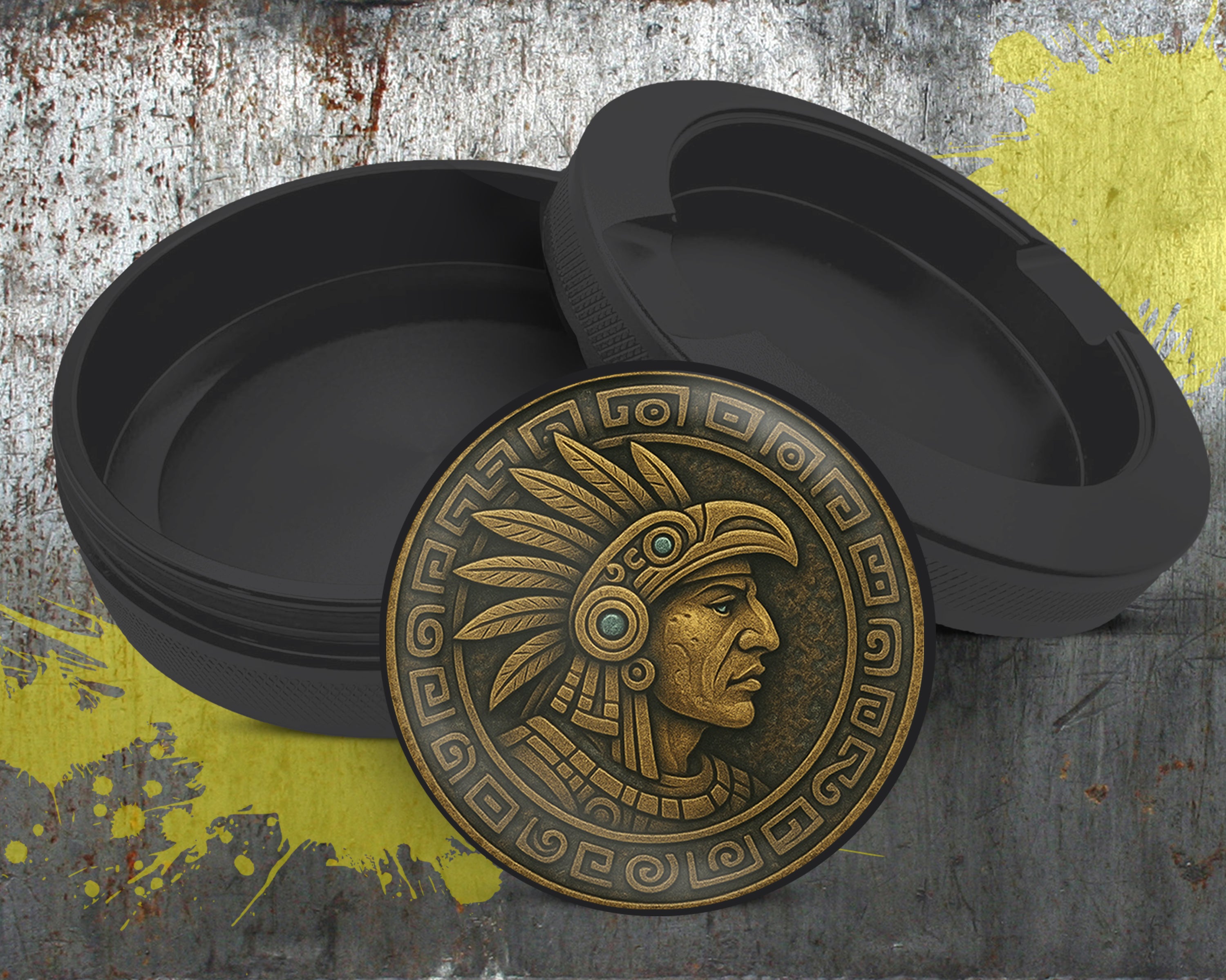 Ancient Mayan Warrior Medallion Art Snus Storage Case Bottle Opener