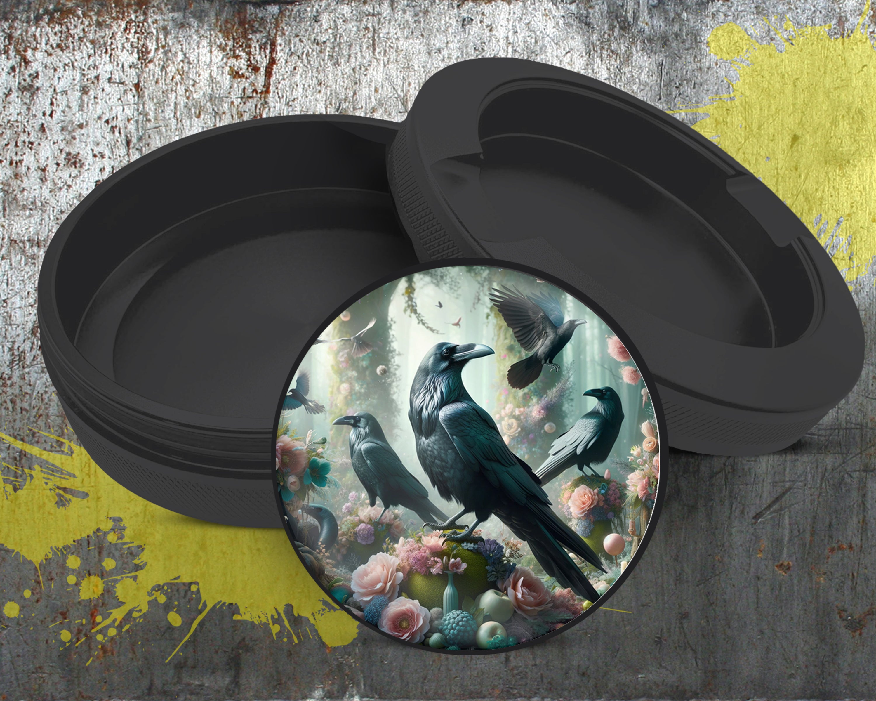 Psychedelic Ravens Goblincore Snus Storage Case Bottle Opener