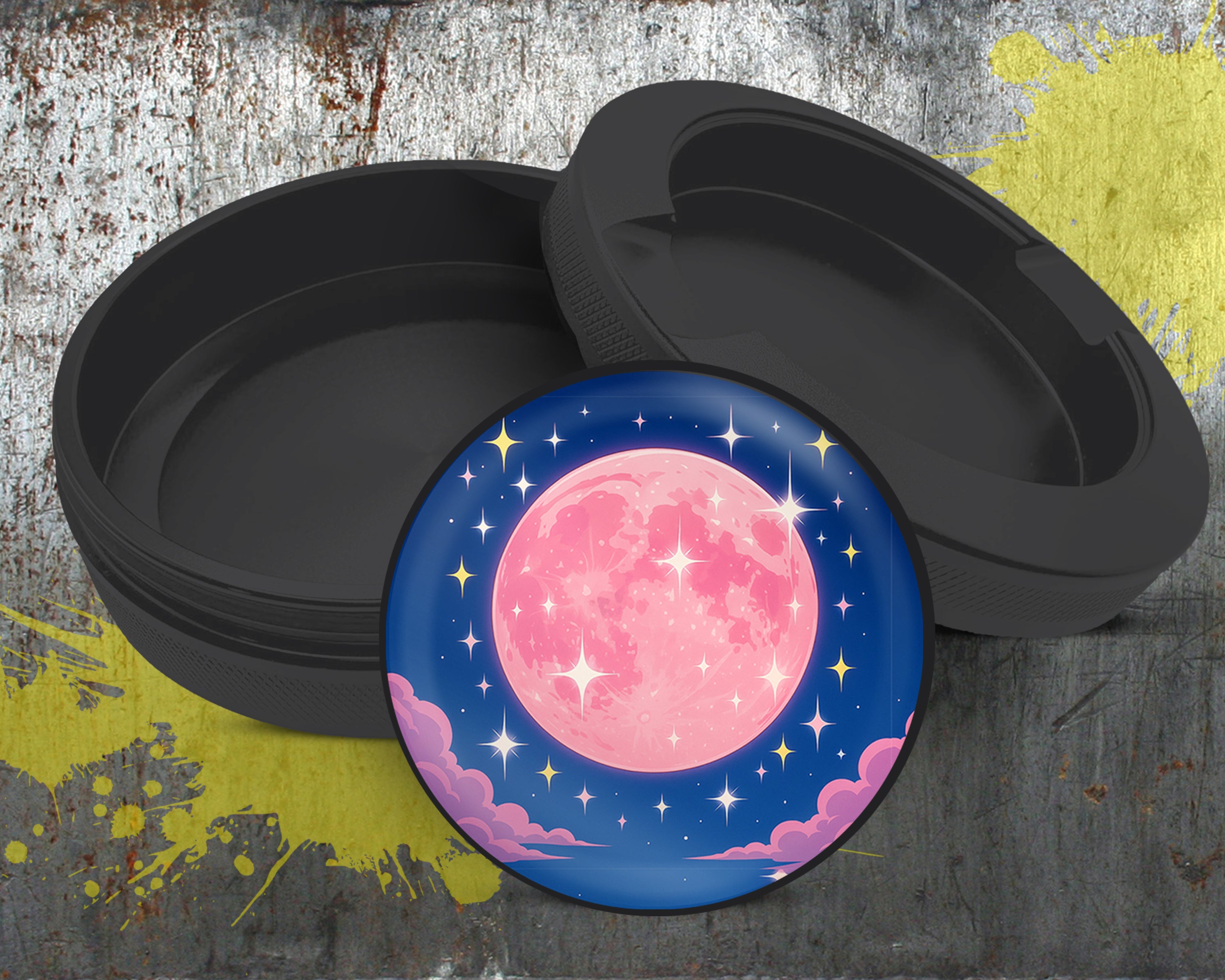 Pink Kawaii Crescent Moon with Stars Snus Storage Case Bottle Opener