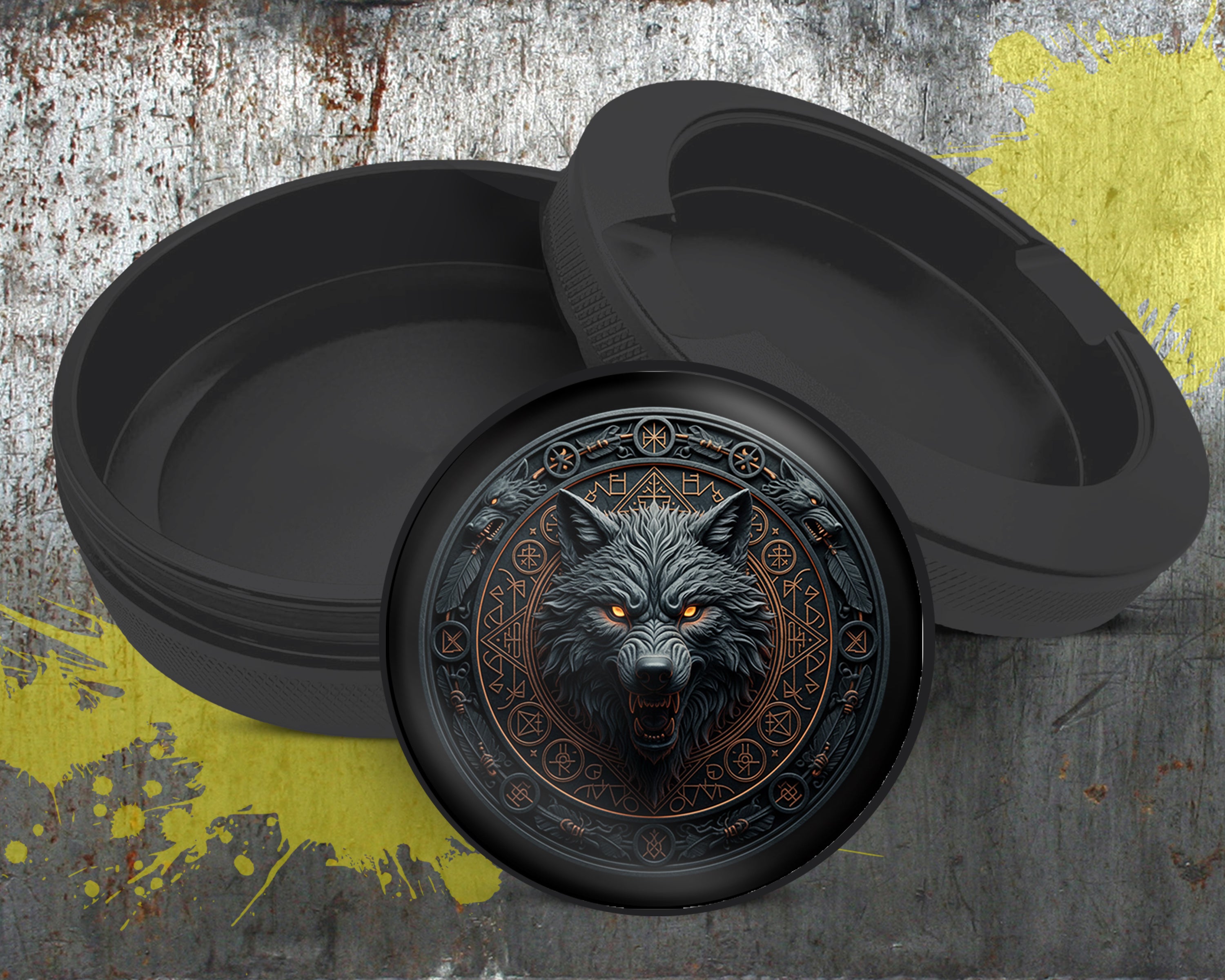 Runic Dire Wolf Emblem Snus Storage Case Bottle Opener