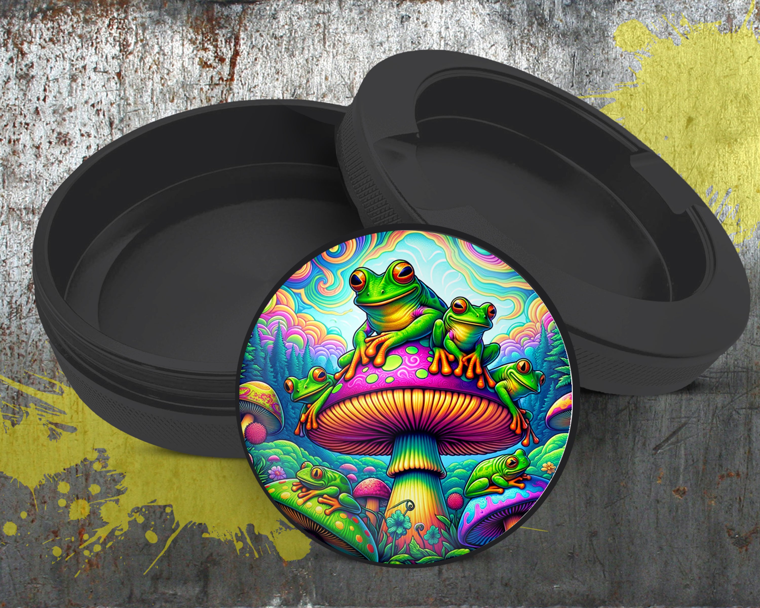 Trippy Mushroom Frog Snus Storage Case Bottle Opener