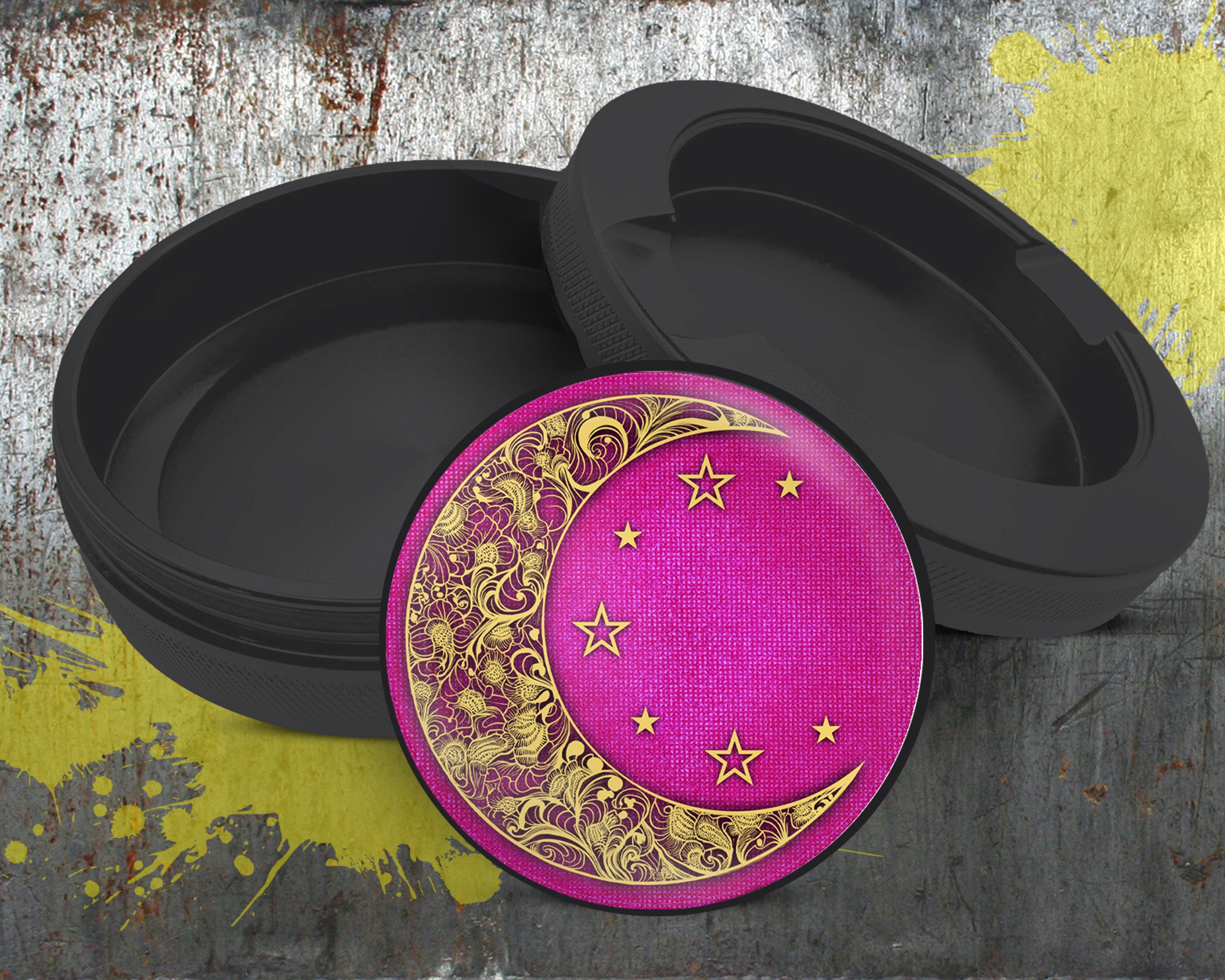 Girly Pink Crescent Moon and Stars Snus Storage Case Bottle Opener