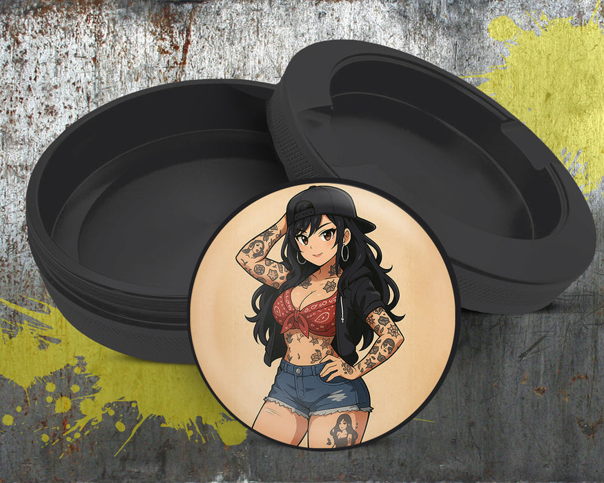 Anime Retro Pin-Up Girl with Long Hair and Tattoos Snus Storage Case Bottle Opener