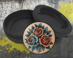 Traditional Red Rose Tattoo Design on Beige Snus Storage Case Bottle Opener