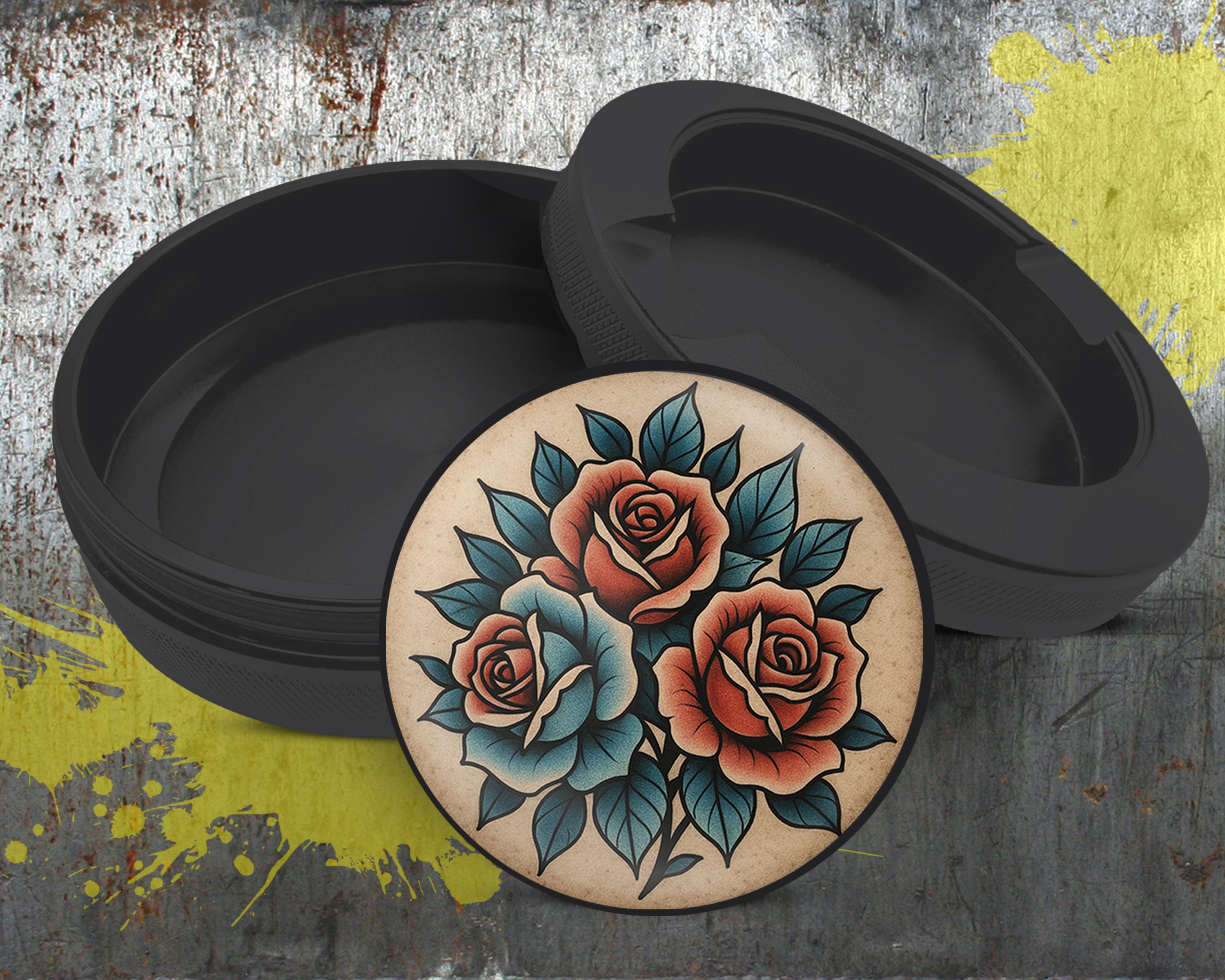 Traditional Red Rose Tattoo Design on Beige Snus Storage Case Bottle Opener