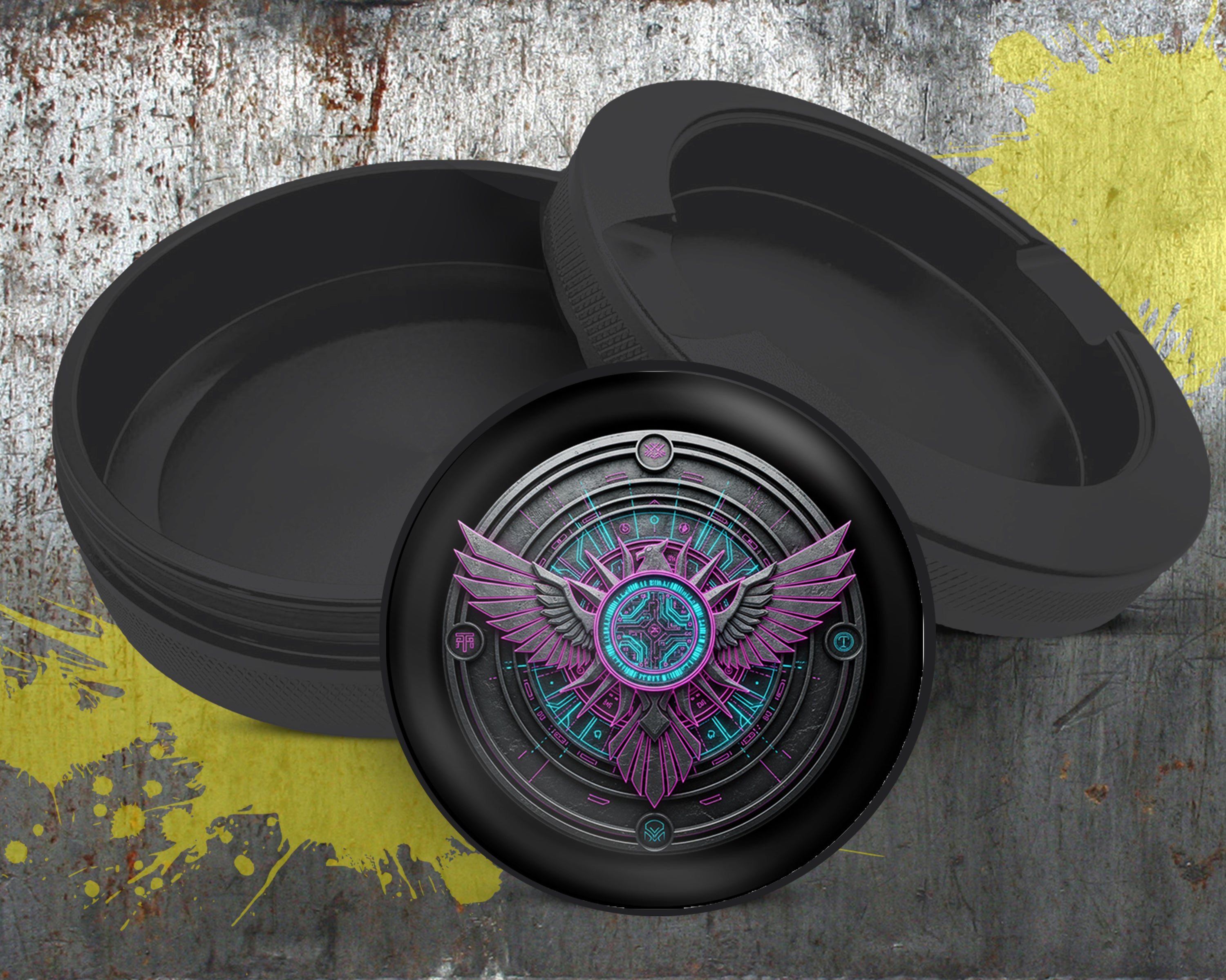 Cyberpunk Winged Circuit Emblem Snus Storage Case Bottle Opener