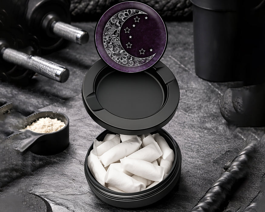 Snus Storage Case Purple Crescent Moon and Stars Black