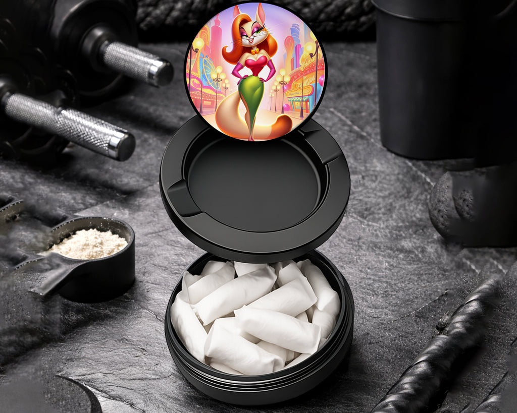 Snus Storage Case Jessica Rabbit as a Cat Grinder, Bombshell Feline Animated Black