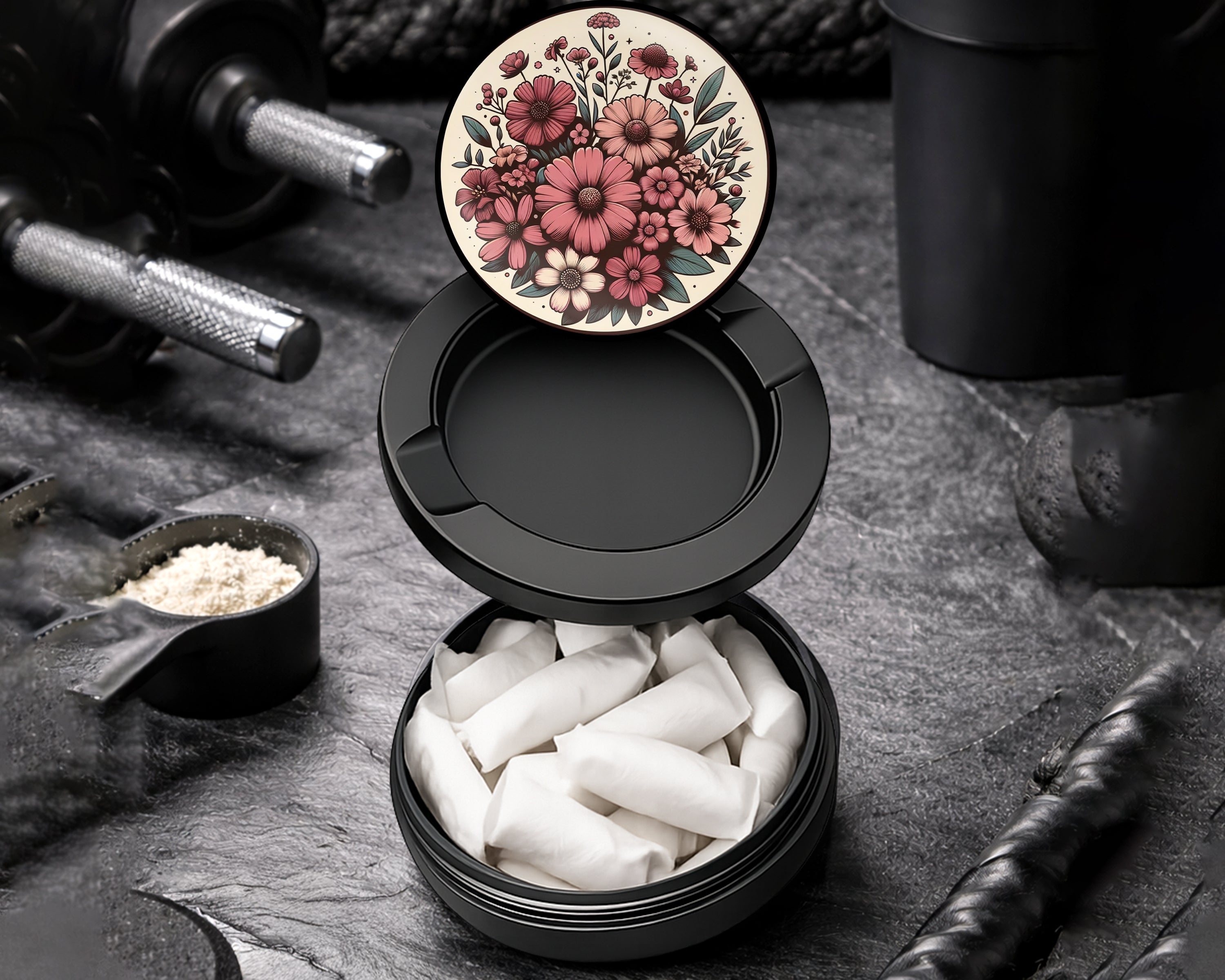 Snus Storage Case Vintage Flowers Black