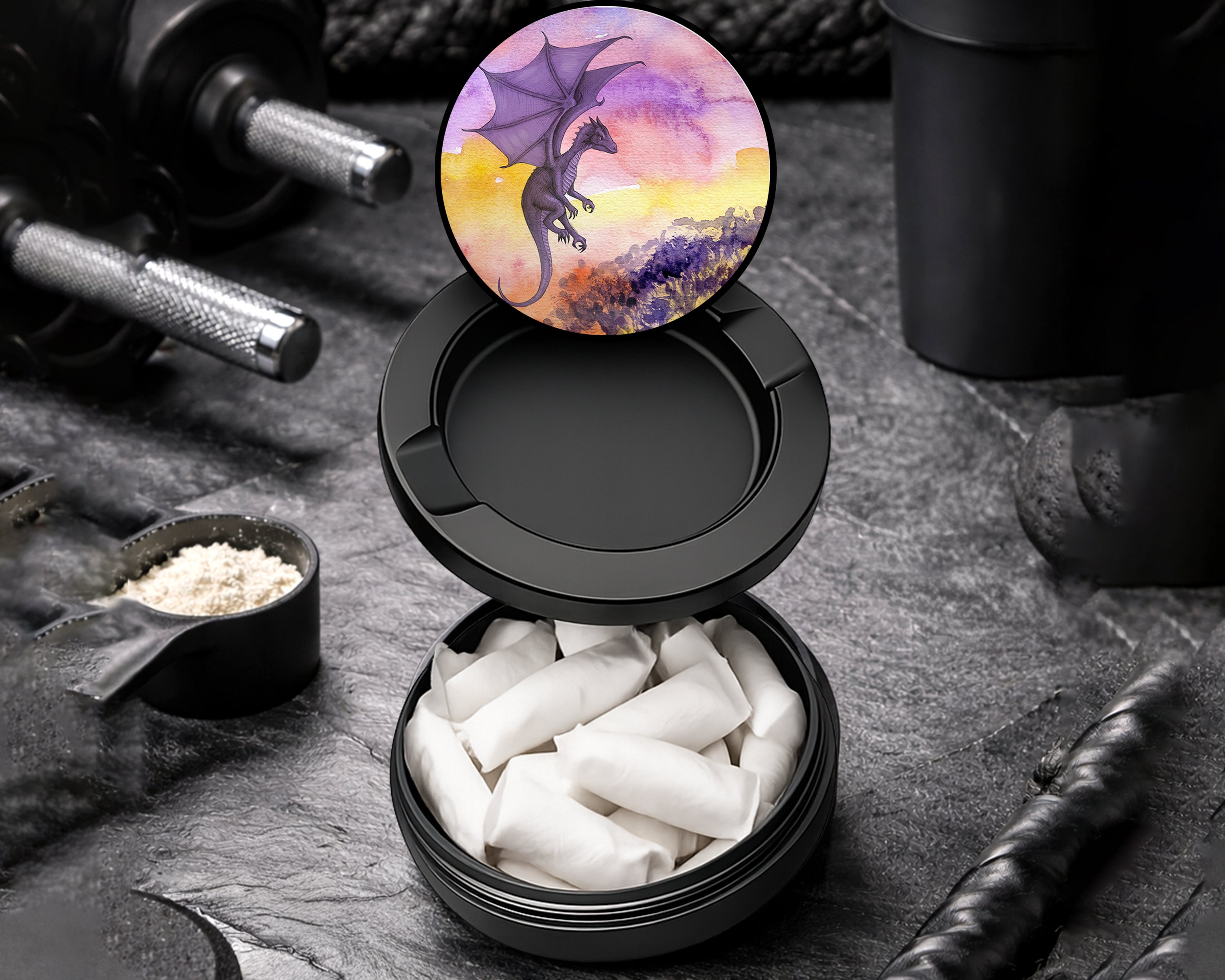 Snus Storage Case Purple Dragon Fantasy Black