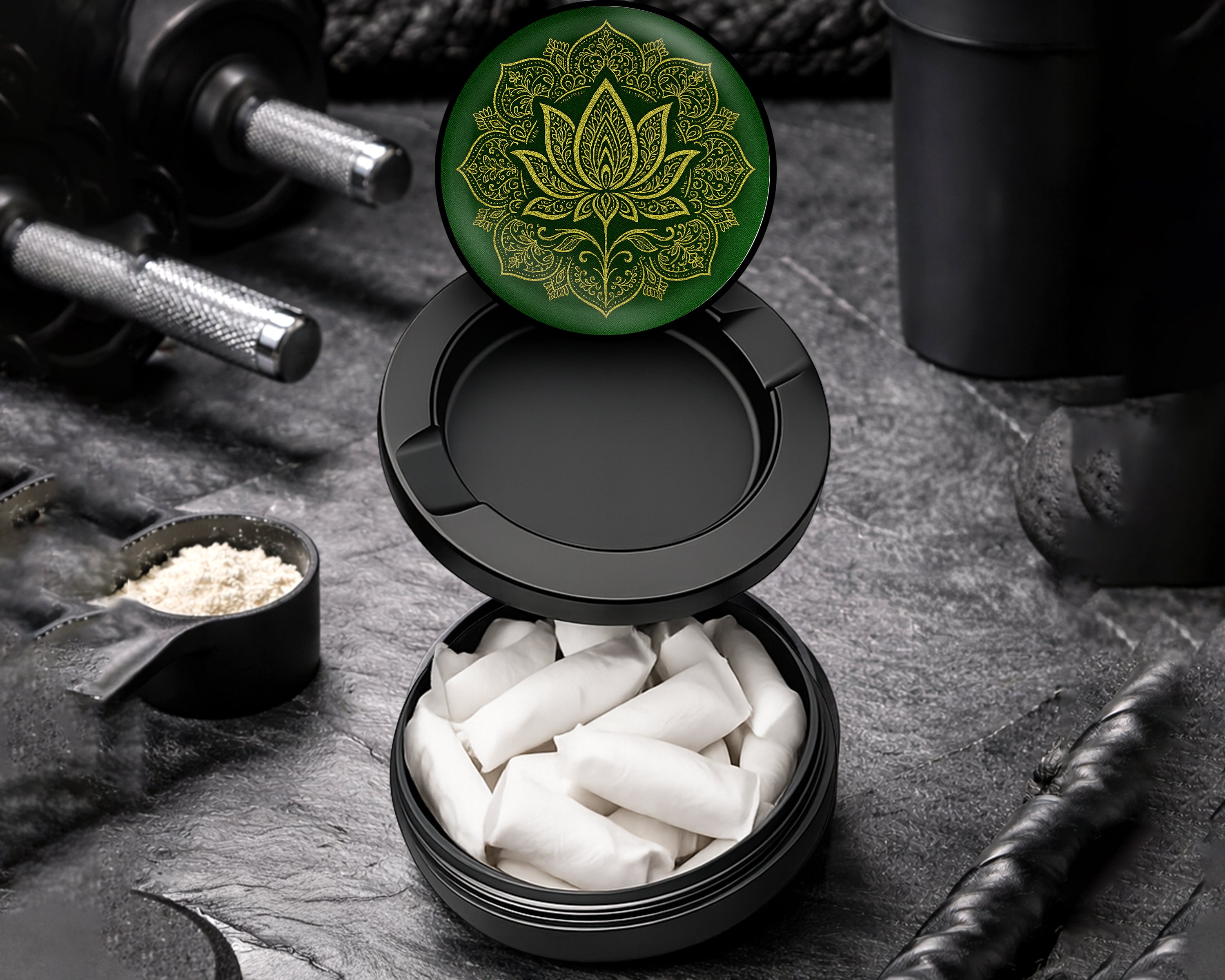 Snus Storage Case Golden Lotus Blossom Black