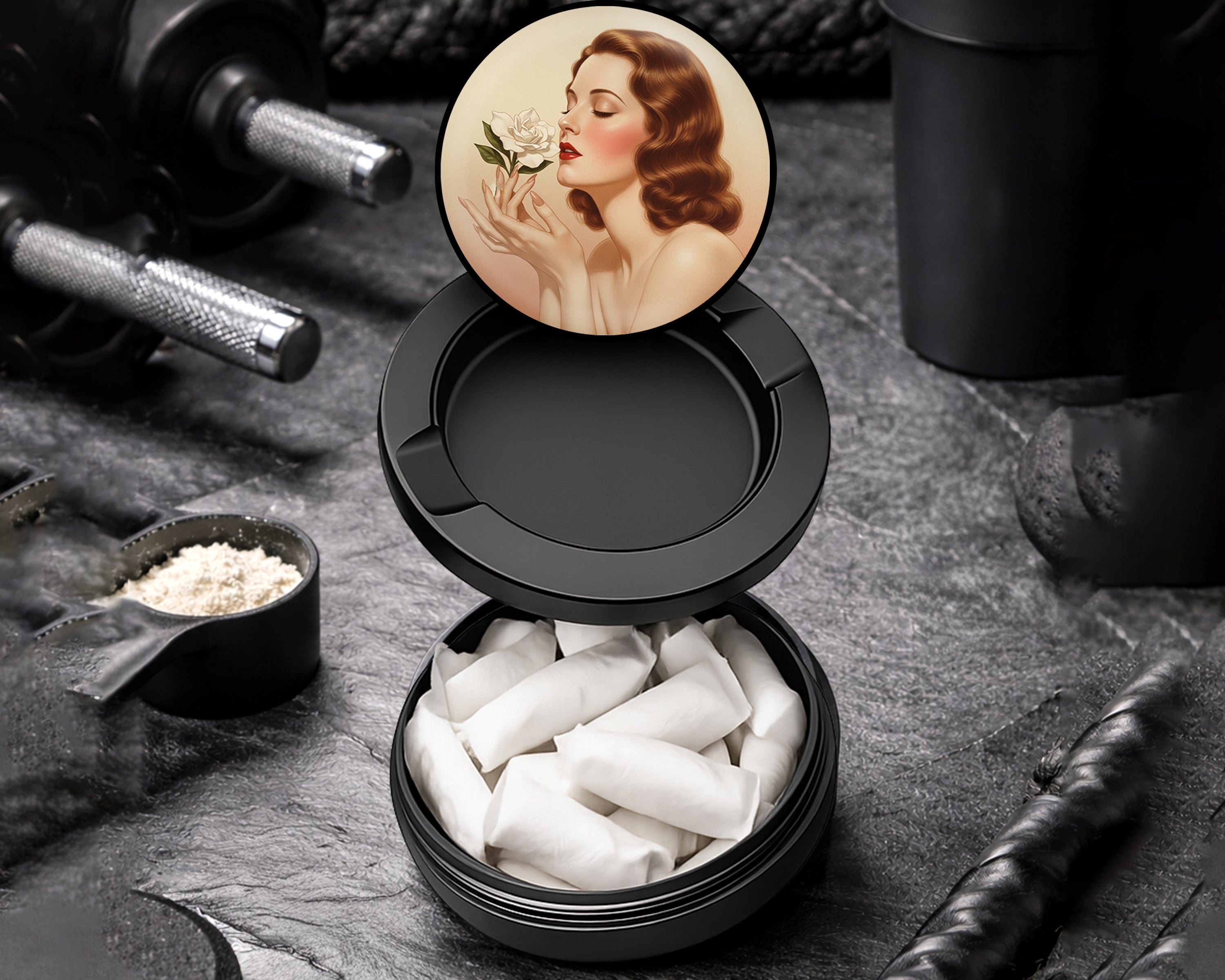 Snus Storage Case Vintage Rose Scented Beauty Black