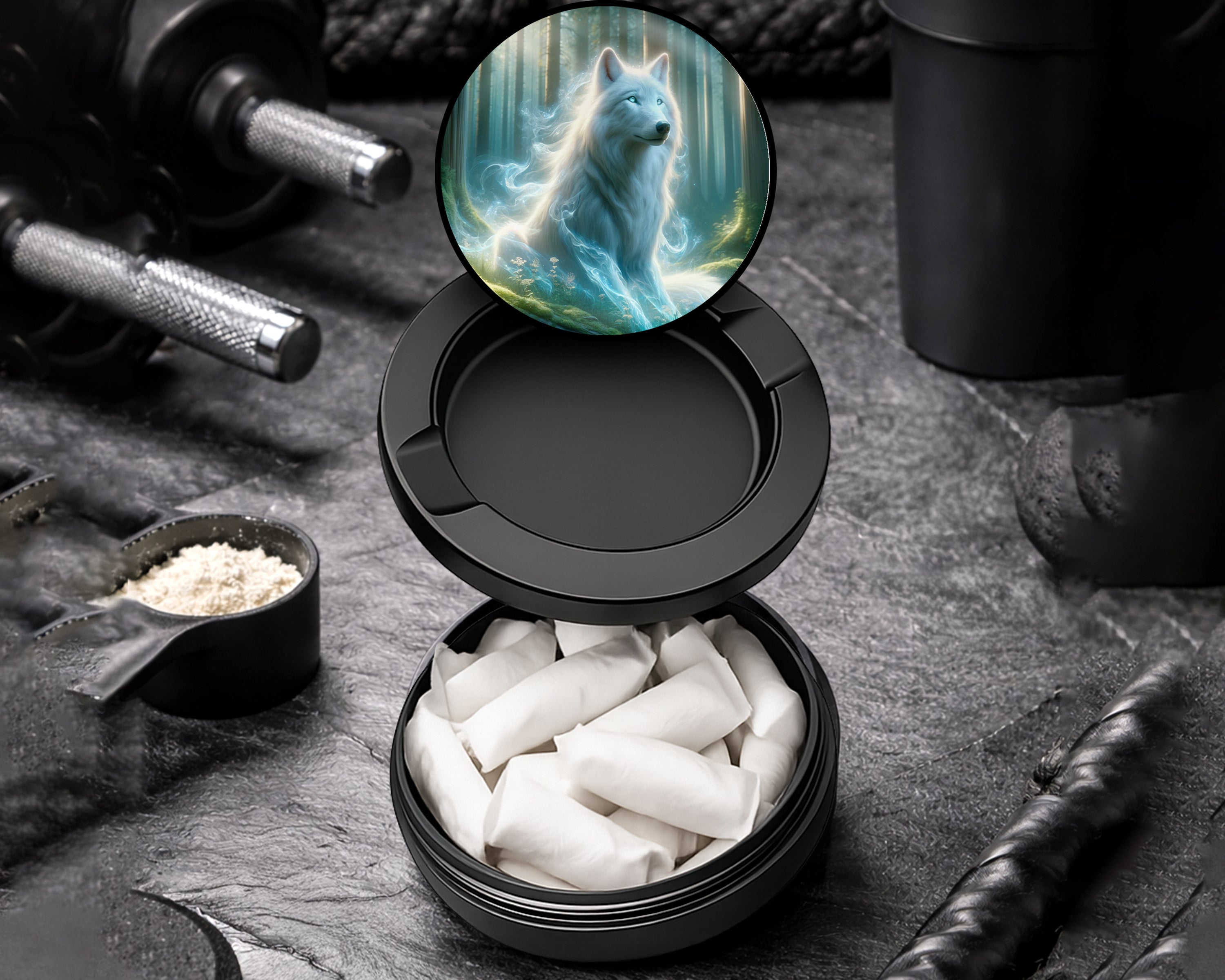 Snus Storage Case Wolf In A Mystical Forest Black