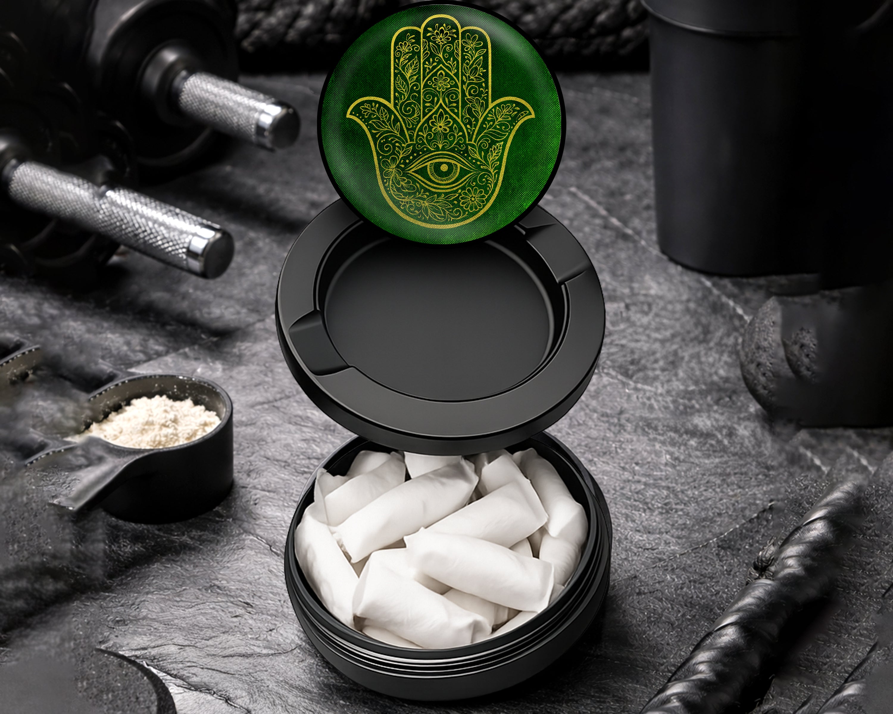 Snus Storage Case Golden Hamsa Hand Black