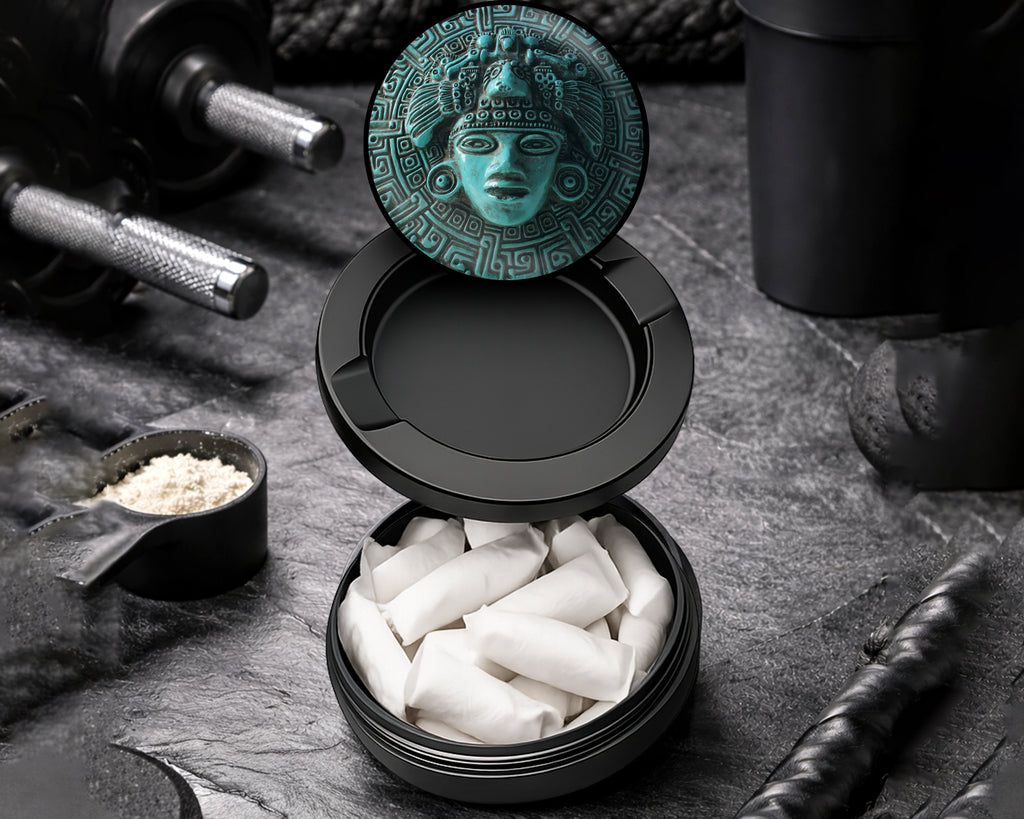 Snus Storage Case Aztec Turquoise Sun Mask Black