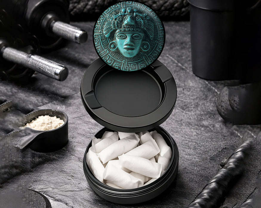 Snus Storage Case Aztec Turquoise Sun Mask Black