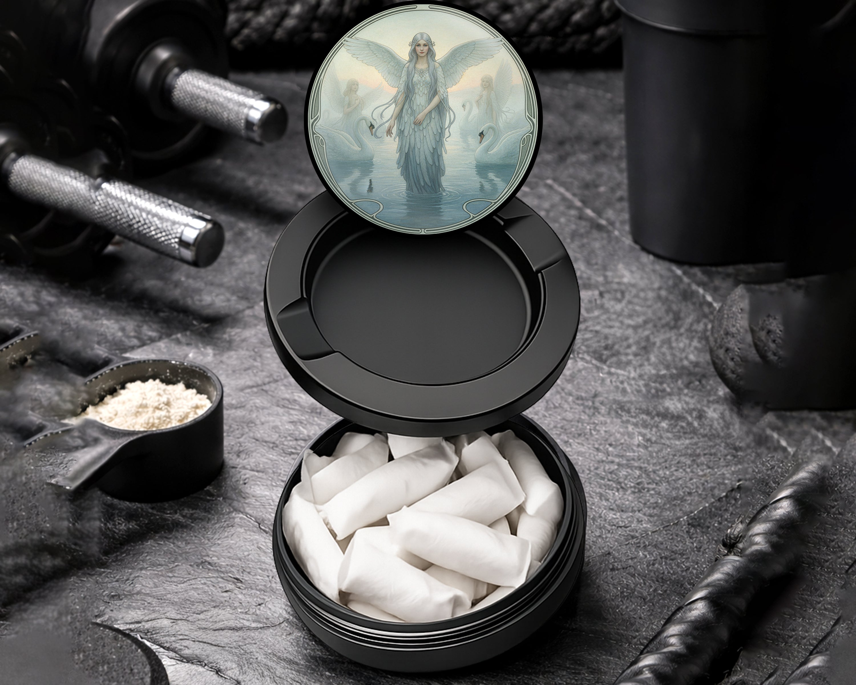Snus Storage Case Art Nouveau Swan Angelic Vision Black