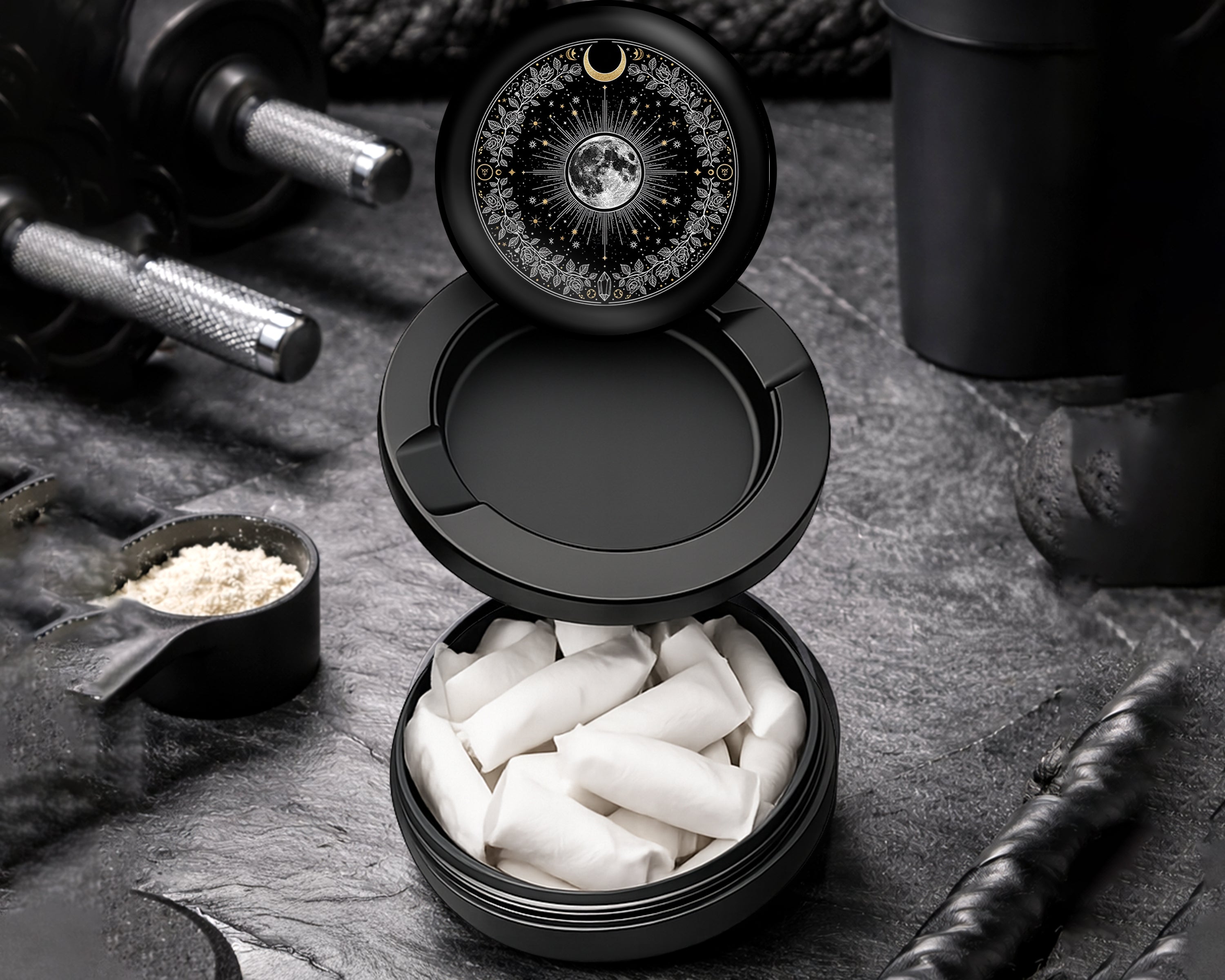 Snus Storage Case Lunar Bloom Celestial Circle Black