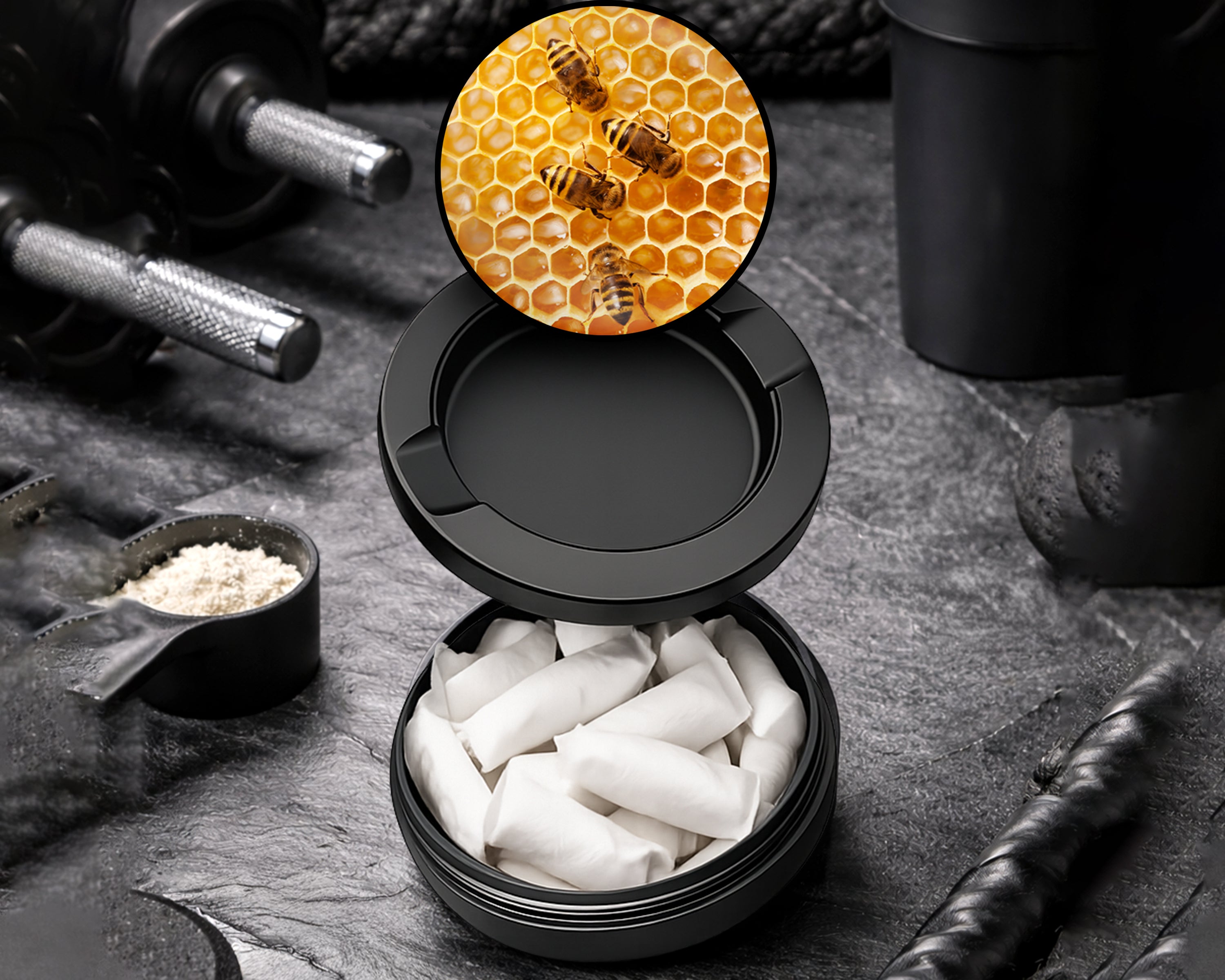 Snus Storage Case Bees on A Honeycomb Black