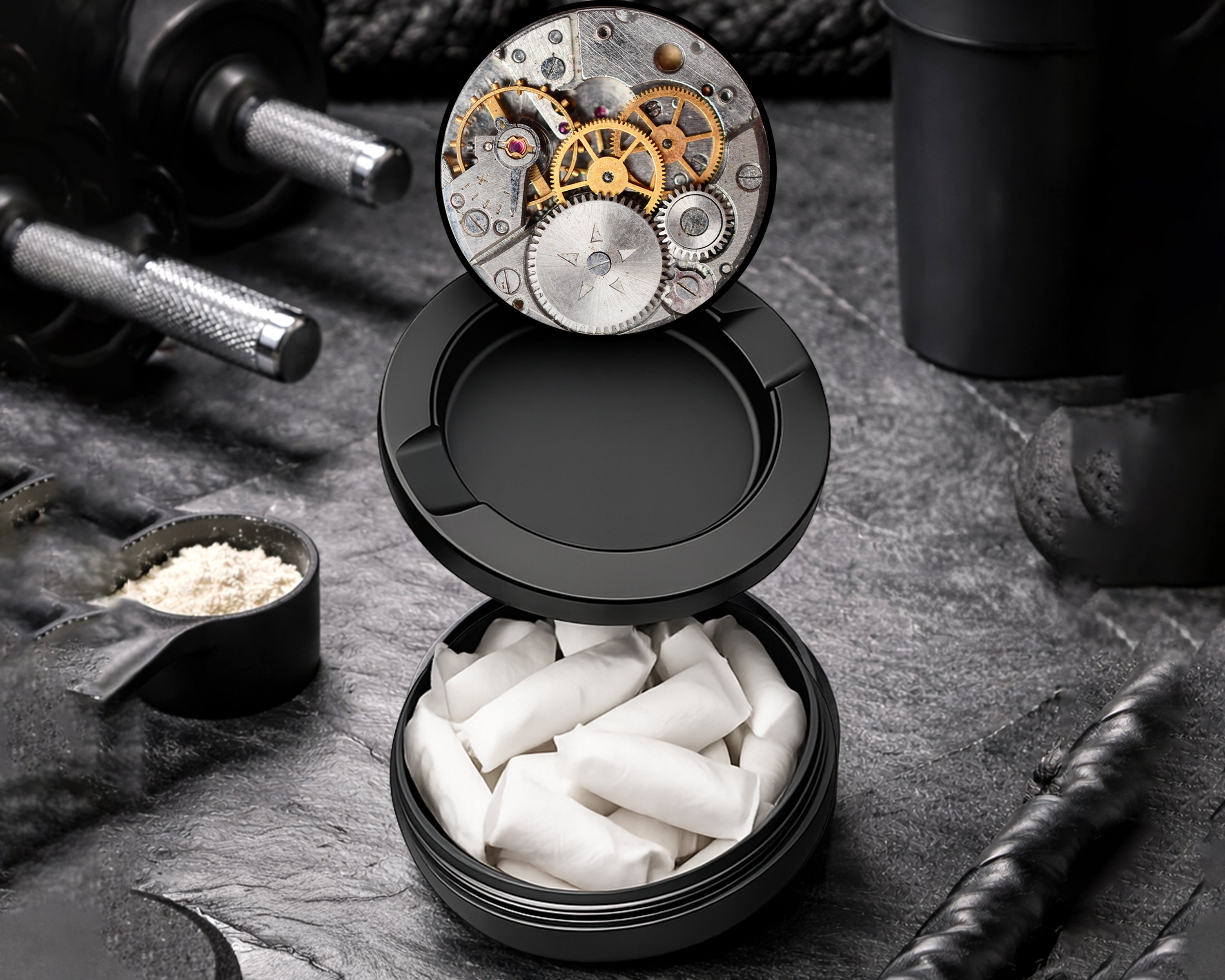Snus Storage Case Steampunk Clockwork Black